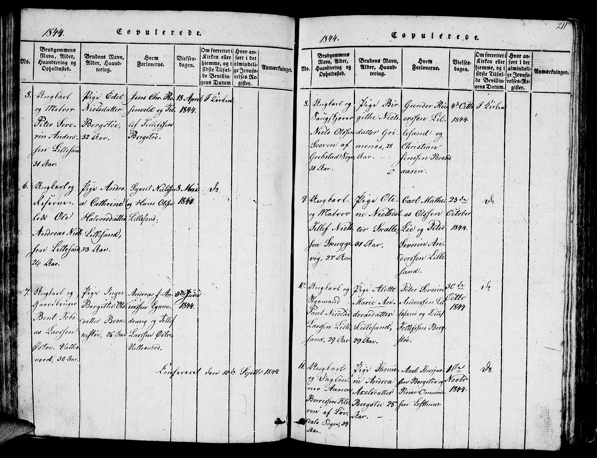 Vestre Moland sokneprestkontor, AV/SAK-1111-0046/F/Fb/Fbb/L0001: Klokkerbok nr. B 1, 1816-1851, s. 211