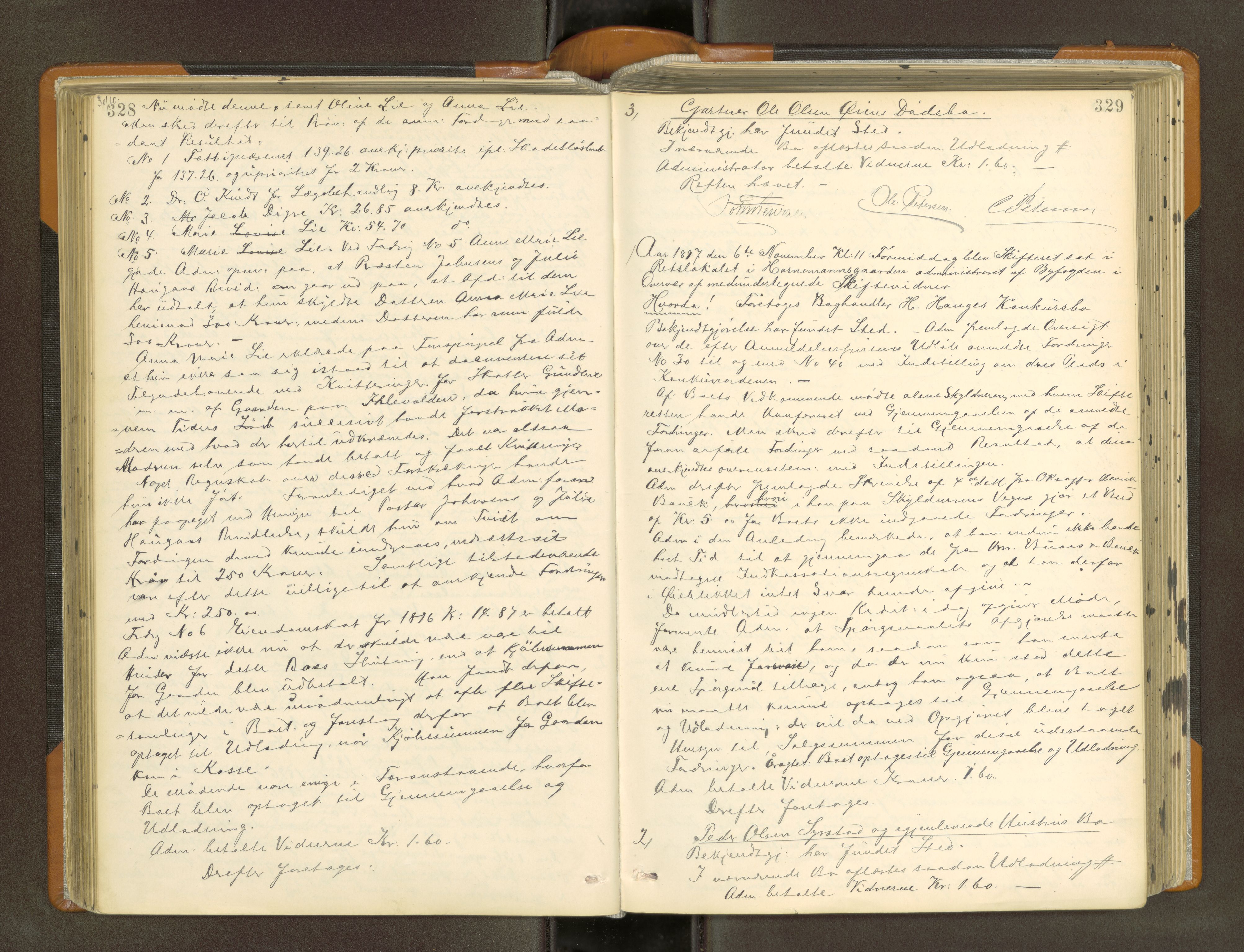 Trondheim byfogd, AV/SAT-A-0003/1/3/3B/L0012: Skiftebehandlingsprotokoll (u/ register) U, 1894-1902, s. 328-329