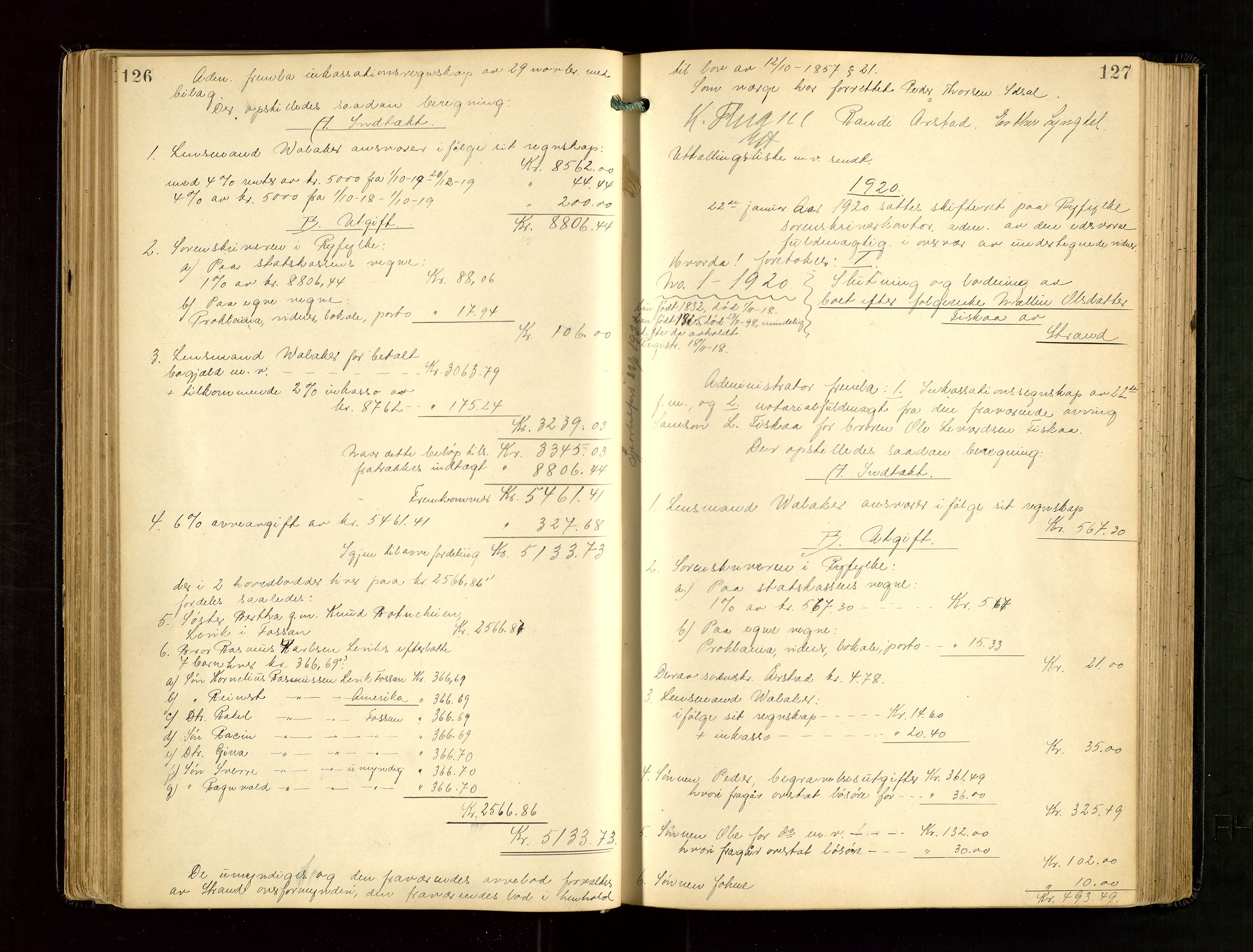 Ryfylke tingrett, AV/SAST-A-100055/001/IV/IVG/L0005: Skifteudlodningsprotokoll Med register, 1918-1924, s. 126-127