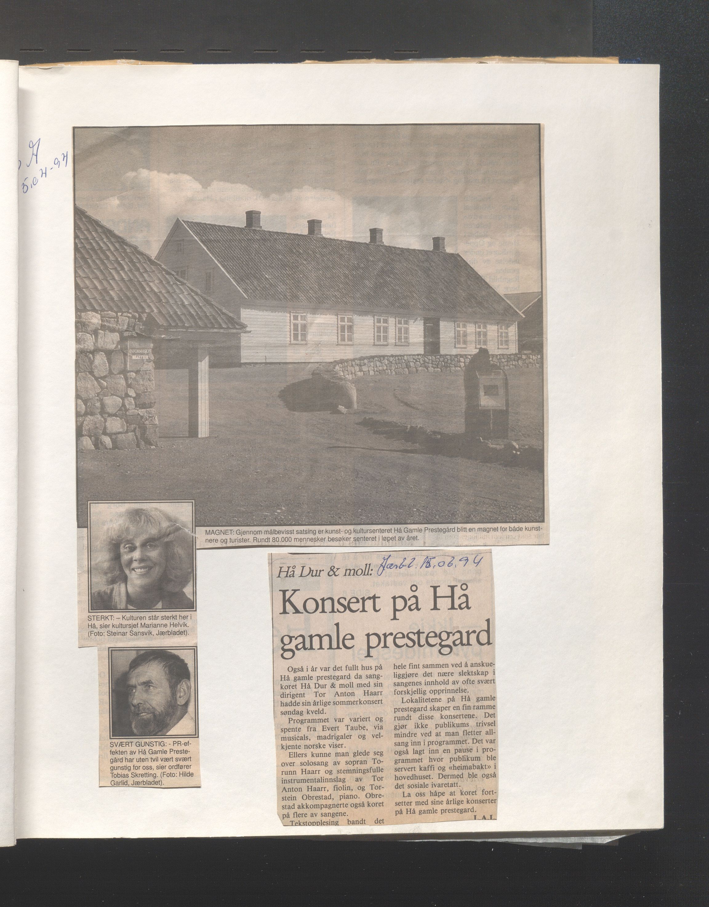 Hå kommune - Kulturetaten, IKAR/A-304/Ub/Ubb/L0009: Avisutklipp - Hå gamle prestegård, 1994-1995