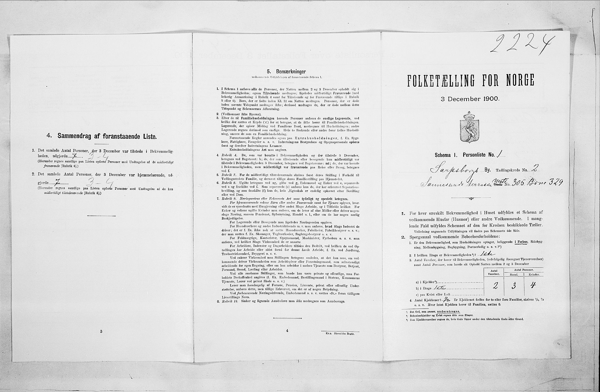 SAO, Folketelling 1900 for 0102 Sarpsborg kjøpstad, 1900