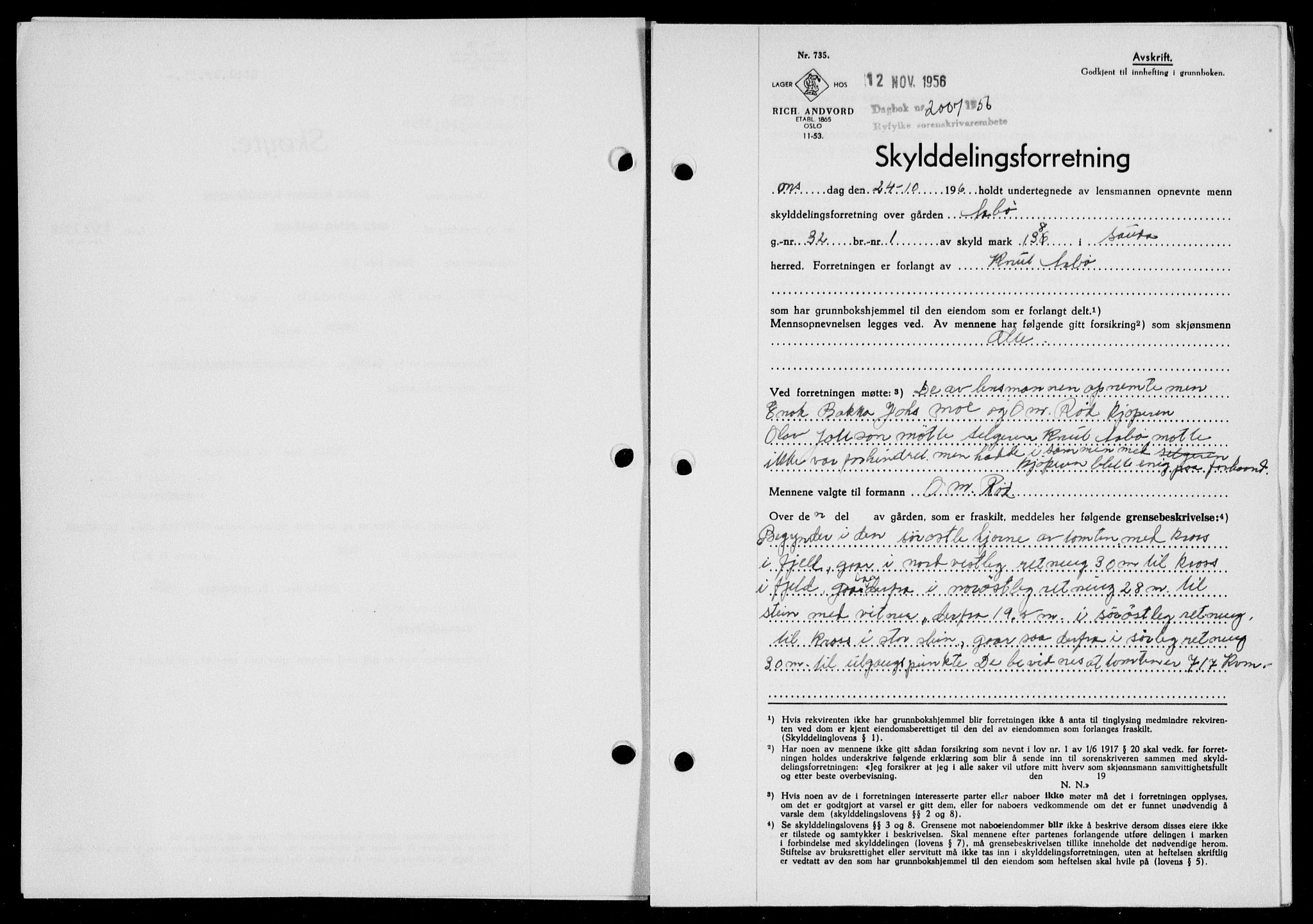 Ryfylke tingrett, AV/SAST-A-100055/001/II/IIB/L0135: Pantebok nr. 114, 1956-1957, Dagboknr: 2007/1956