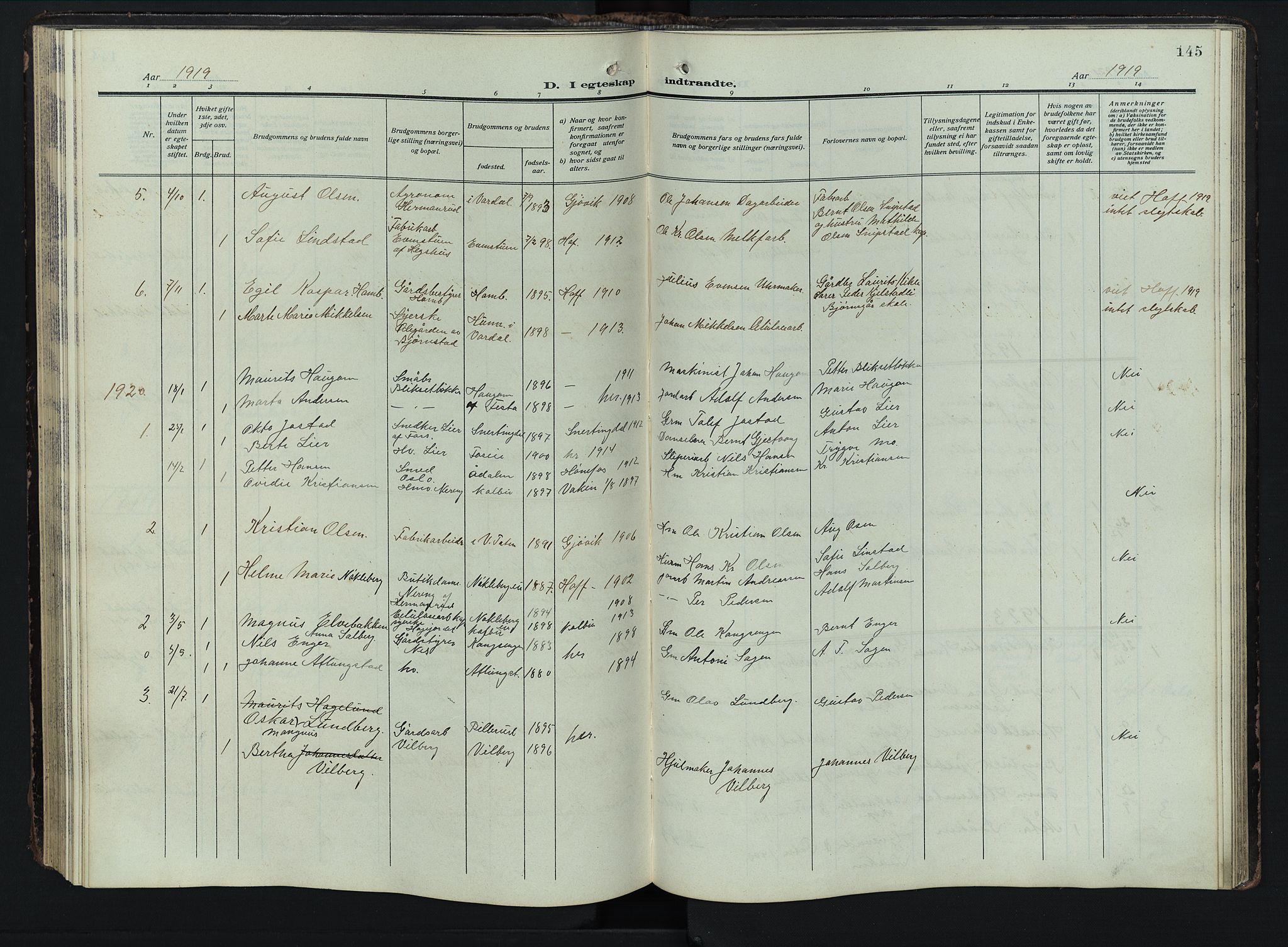 Østre Toten prestekontor, AV/SAH-PREST-104/H/Ha/Hab/L0009: Klokkerbok nr. 9, 1908-1956, s. 145