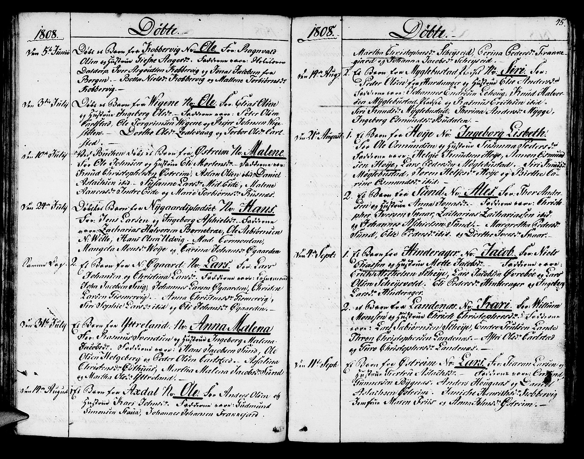 Avaldsnes sokneprestkontor, AV/SAST-A -101851/H/Ha/Haa/L0003: Ministerialbok nr. A 3, 1801-1817, s. 45