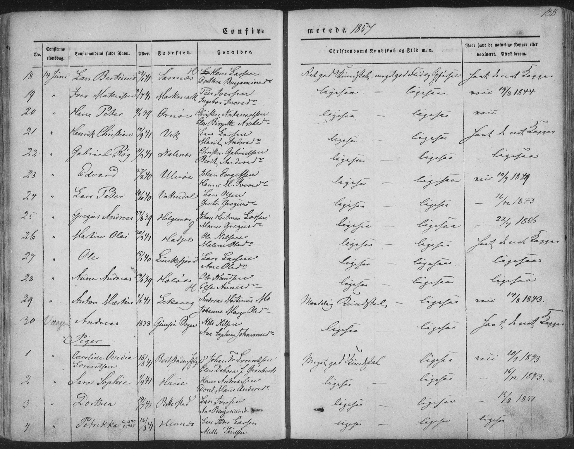 Ministerialprotokoller, klokkerbøker og fødselsregistre - Nordland, AV/SAT-A-1459/888/L1241: Ministerialbok nr. 888A07, 1849-1869, s. 188