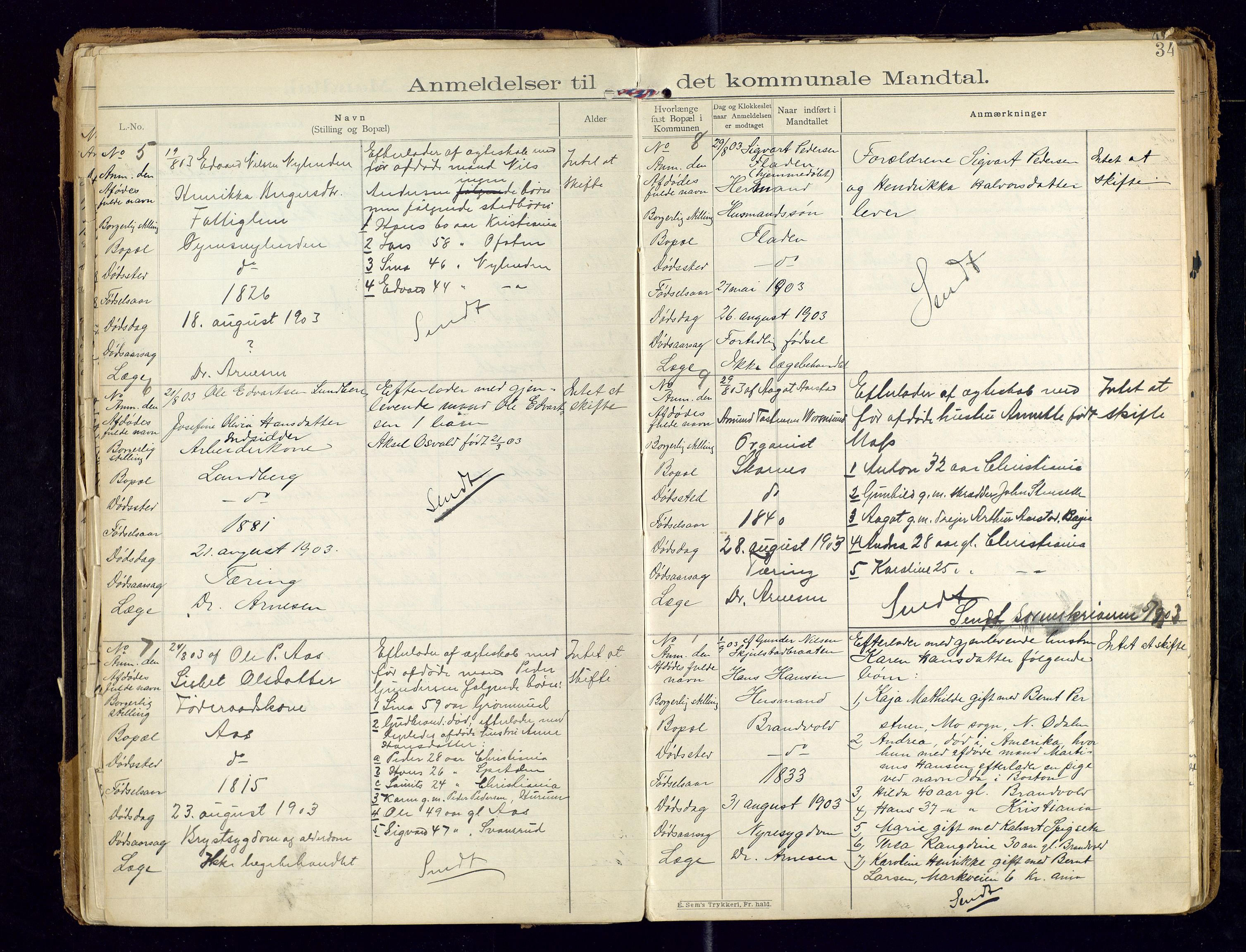 Sør-Odal lensmannskontor, AV/SAH-LHS-022/H/Hb/L0001/0002: Protokoller over anmeldte dødsfall / Protokoll over anmeldte dødsfall, 1901-1913, s. 34