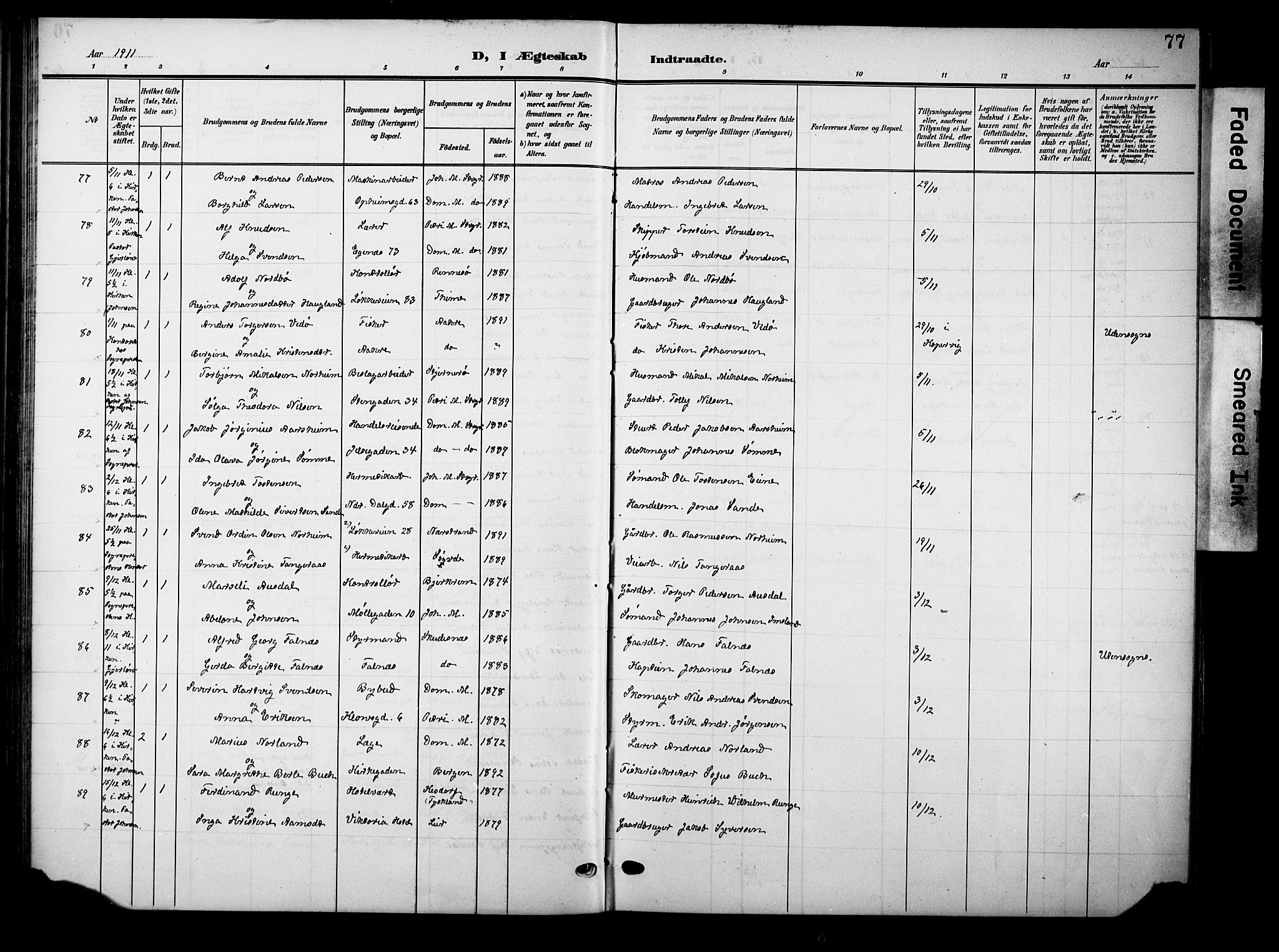 Domkirken sokneprestkontor, AV/SAST-A-101812/001/30/30BB/L0017: Klokkerbok nr. B 17, 1902-1921, s. 77