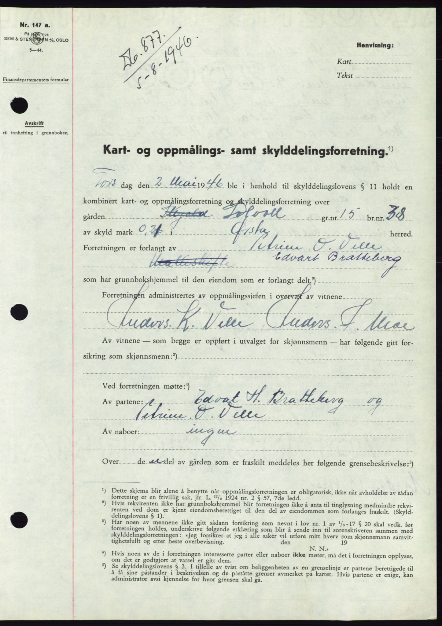 Søre Sunnmøre sorenskriveri, AV/SAT-A-4122/1/2/2C/L0078: Pantebok nr. 4A, 1946-1946, Dagboknr: 877/1946