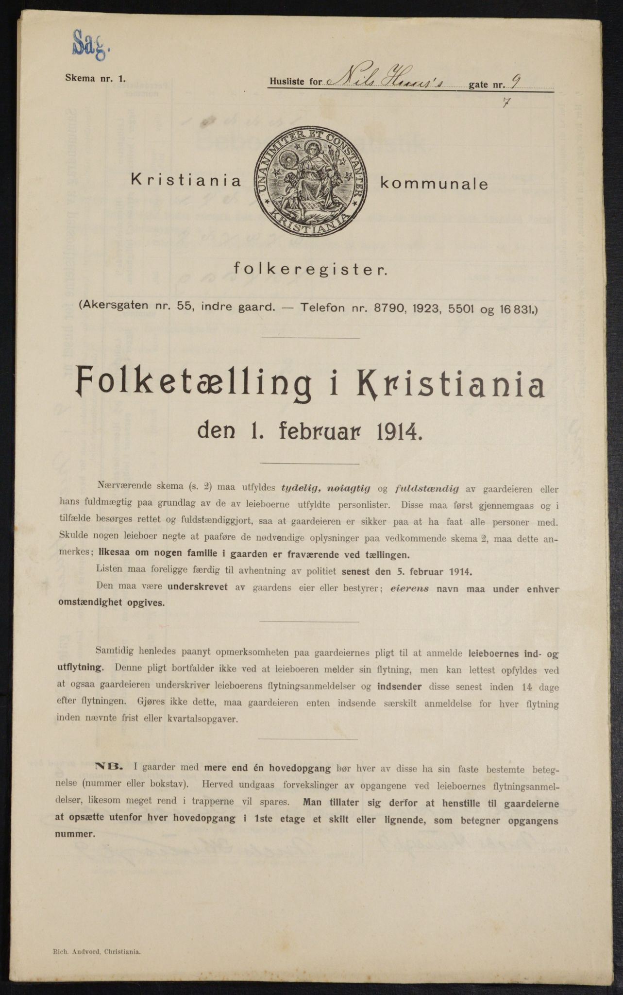 OBA, Kommunal folketelling 1.2.1914 for Kristiania, 1914, s. 70954