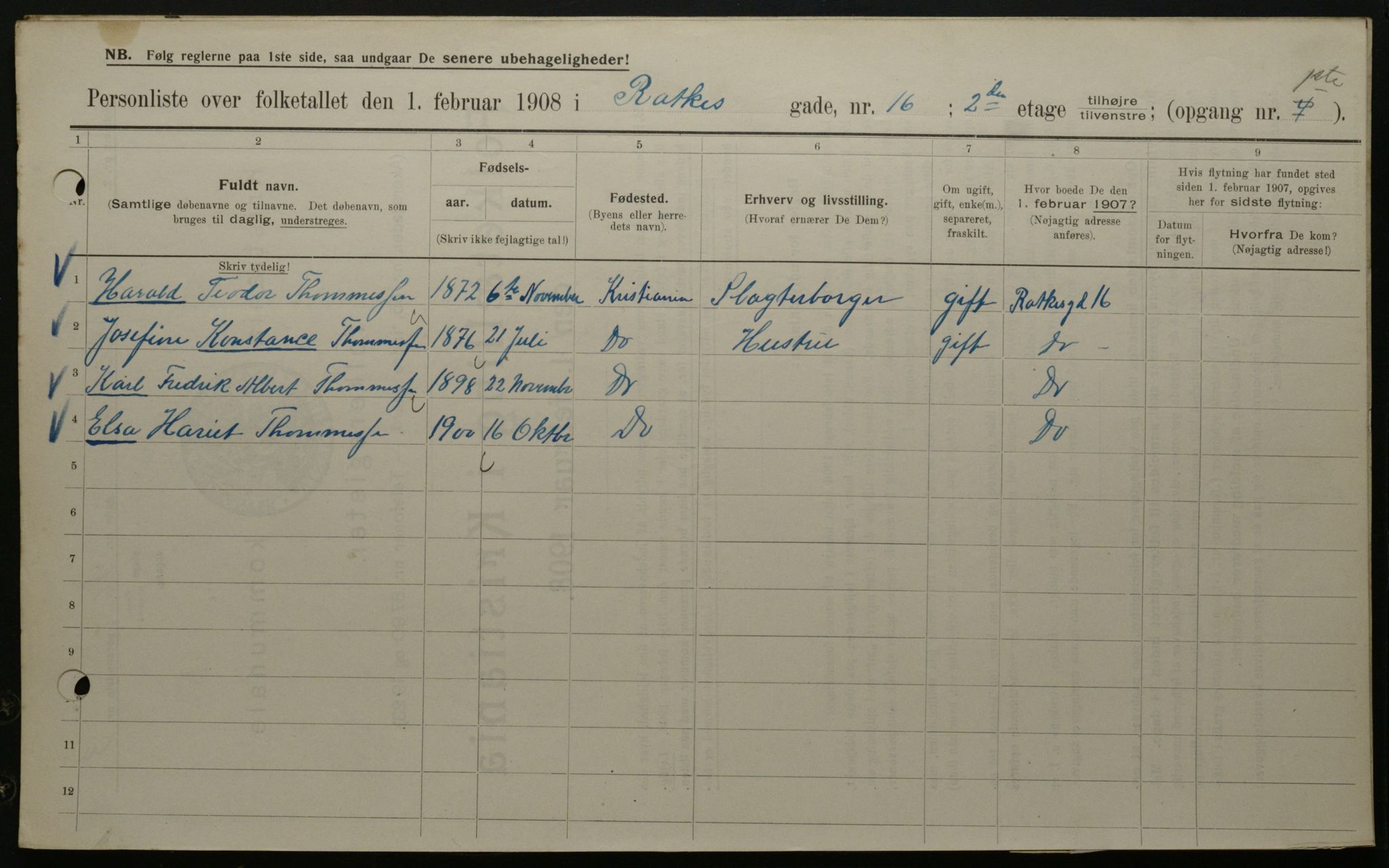 OBA, Kommunal folketelling 1.2.1908 for Kristiania kjøpstad, 1908, s. 74232