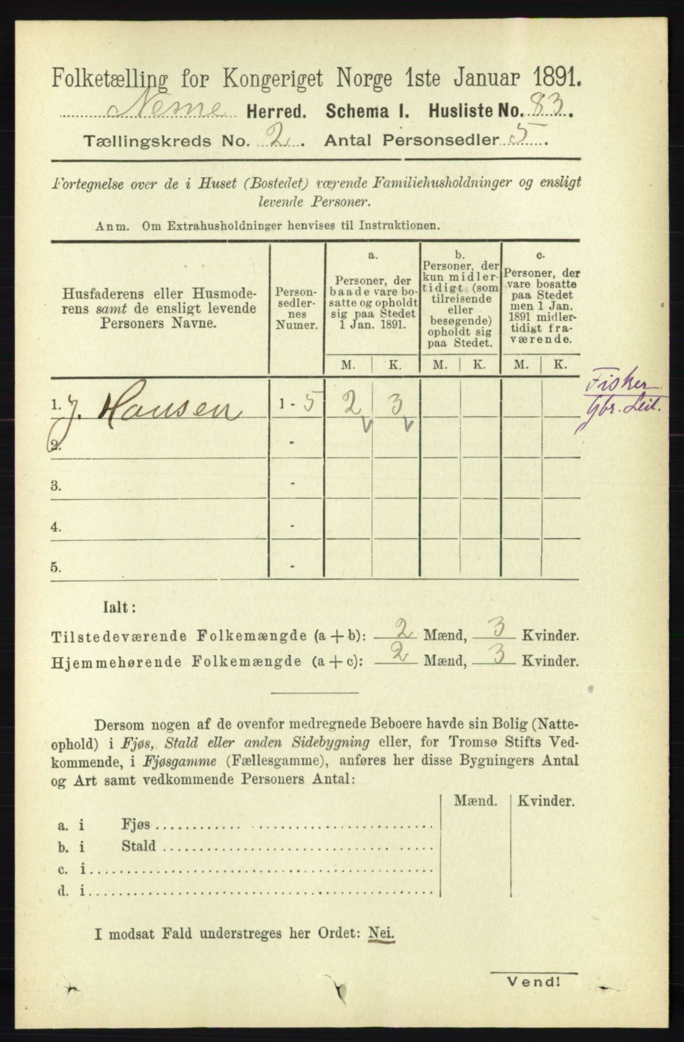 RA, Folketelling 1891 for 1828 Nesna herred, 1891, s. 827