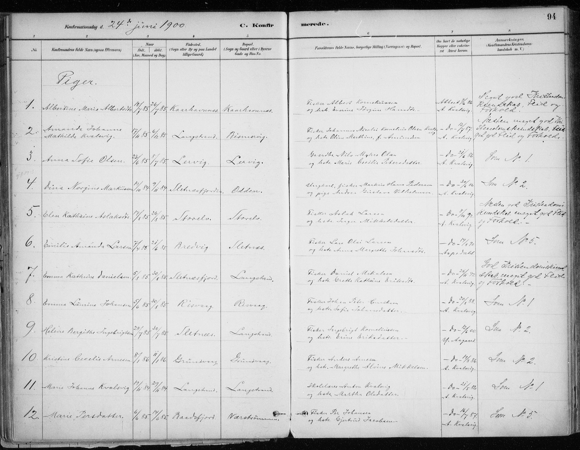 Hammerfest sokneprestkontor, SATØ/S-1347/H/Ha/L0013.kirke: Ministerialbok nr. 13, 1898-1917, s. 94