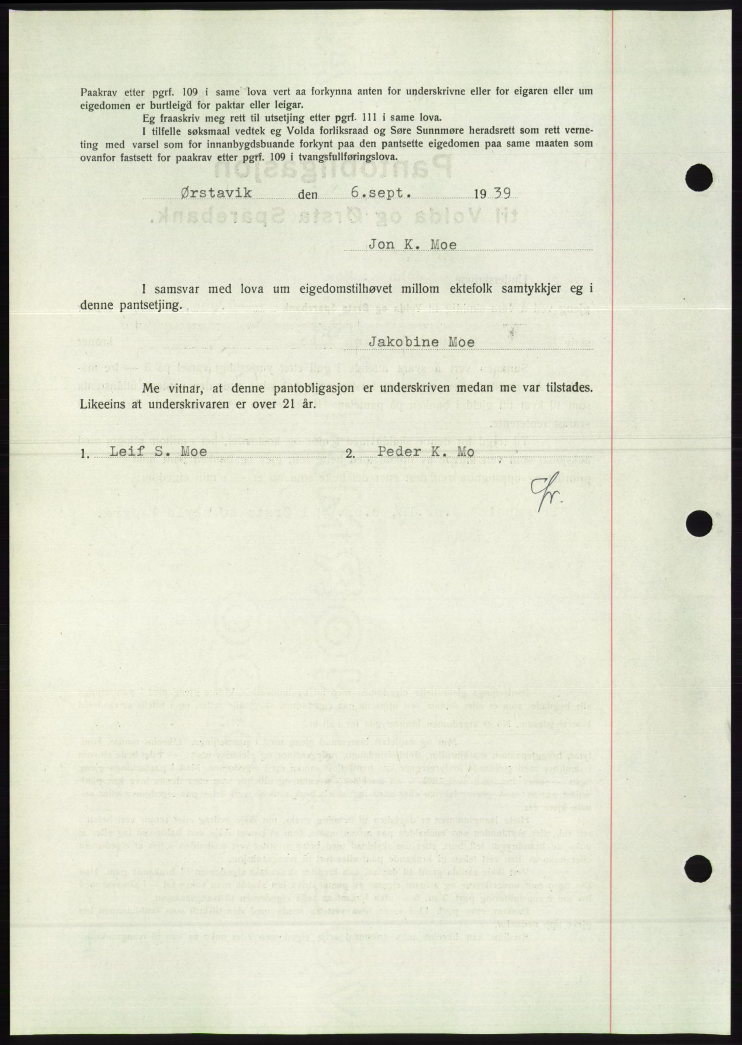 Søre Sunnmøre sorenskriveri, AV/SAT-A-4122/1/2/2C/L0068: Pantebok nr. 62, 1939-1939, Dagboknr: 1333/1939