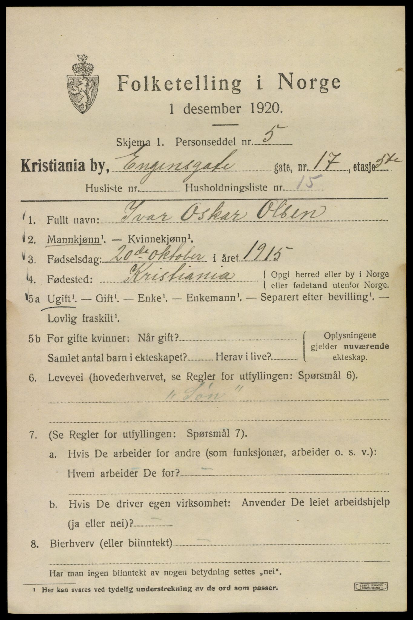 SAO, Folketelling 1920 for 0301 Kristiania kjøpstad, 1920, s. 219009