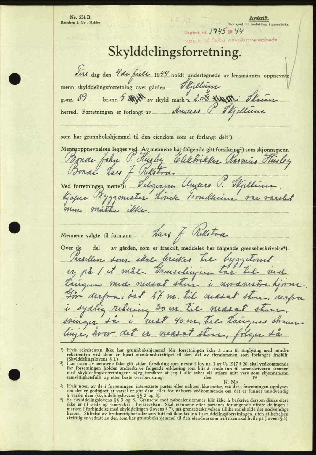 Strinda og Selbu sorenskriveri, SAT/A-0015/2/2C: Pantebok nr. A9, 1944-1945, Dagboknr: 1745/1944