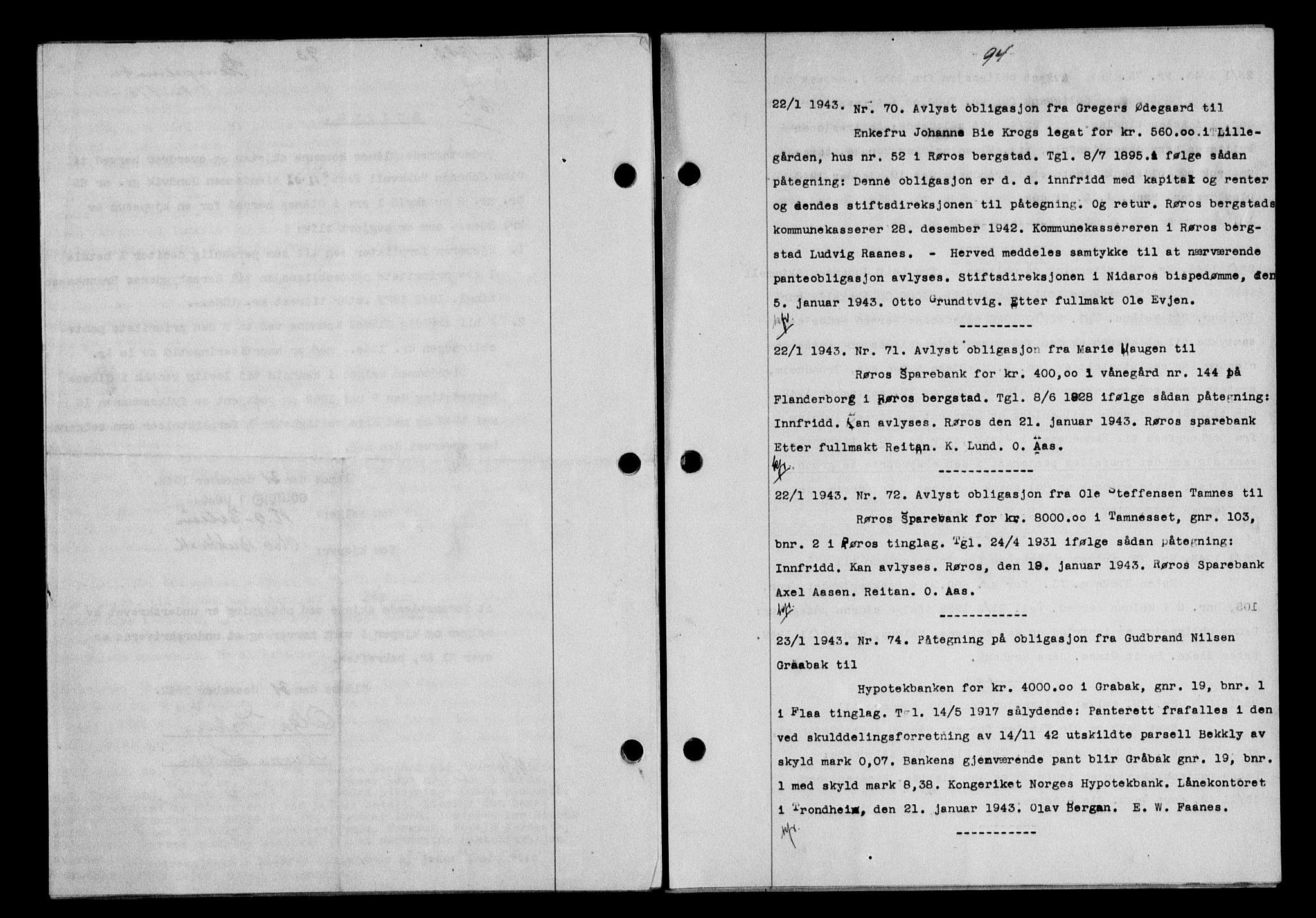 Gauldal sorenskriveri, SAT/A-0014/1/2/2C/L0056: Pantebok nr. 61, 1942-1943, Dagboknr: 70/1943