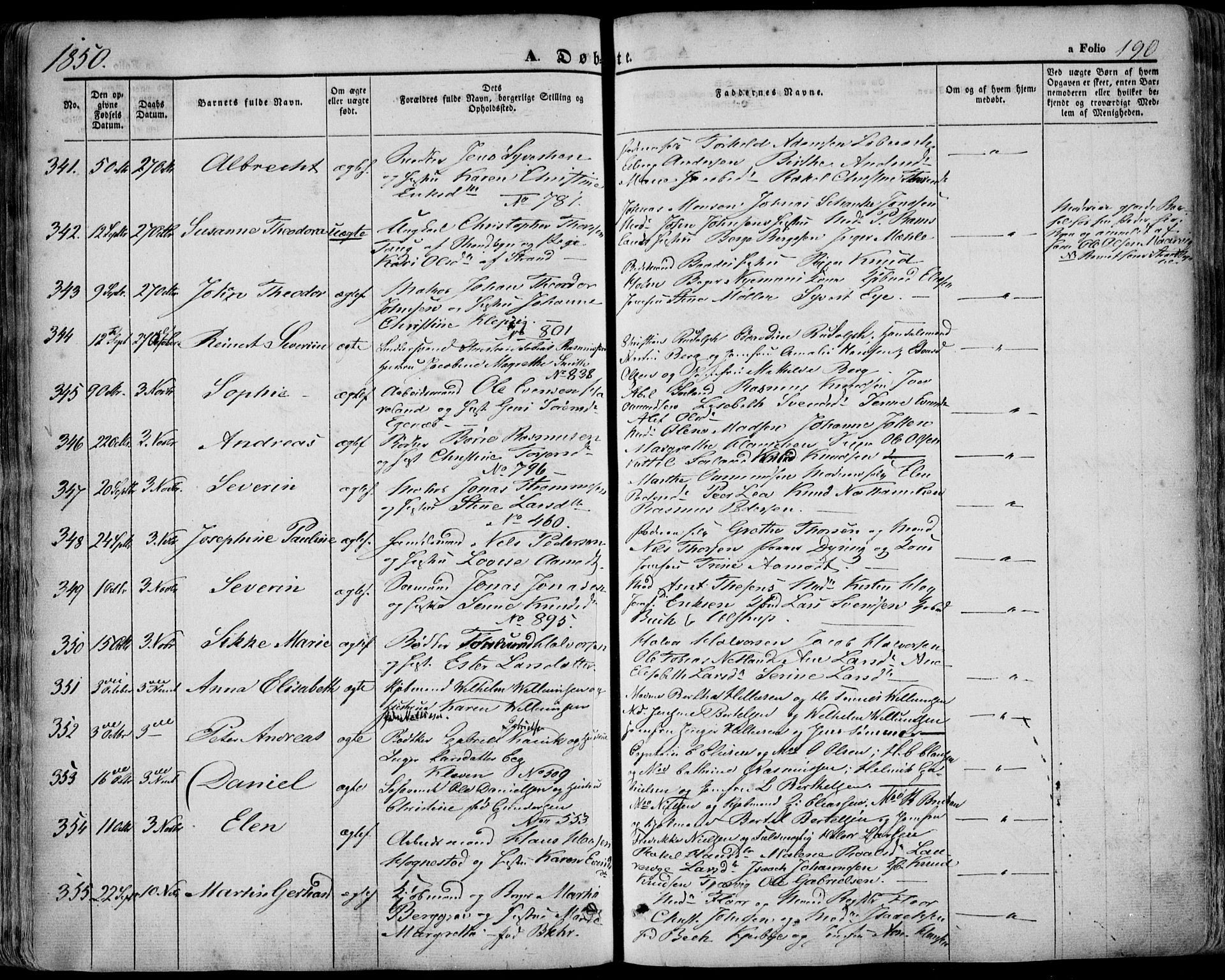 Domkirken sokneprestkontor, AV/SAST-A-101812/001/30/30BA/L0016: Ministerialbok nr. A 15, 1844-1854, s. 190