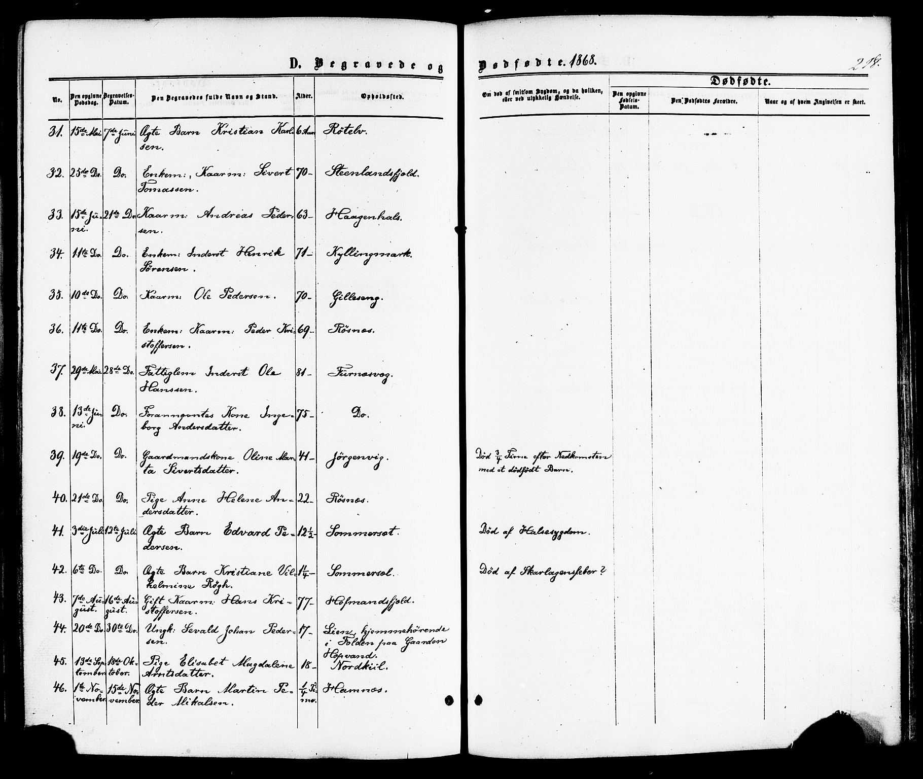 Ministerialprotokoller, klokkerbøker og fødselsregistre - Nordland, SAT/A-1459/859/L0845: Ministerialbok nr. 859A05, 1863-1877, s. 218