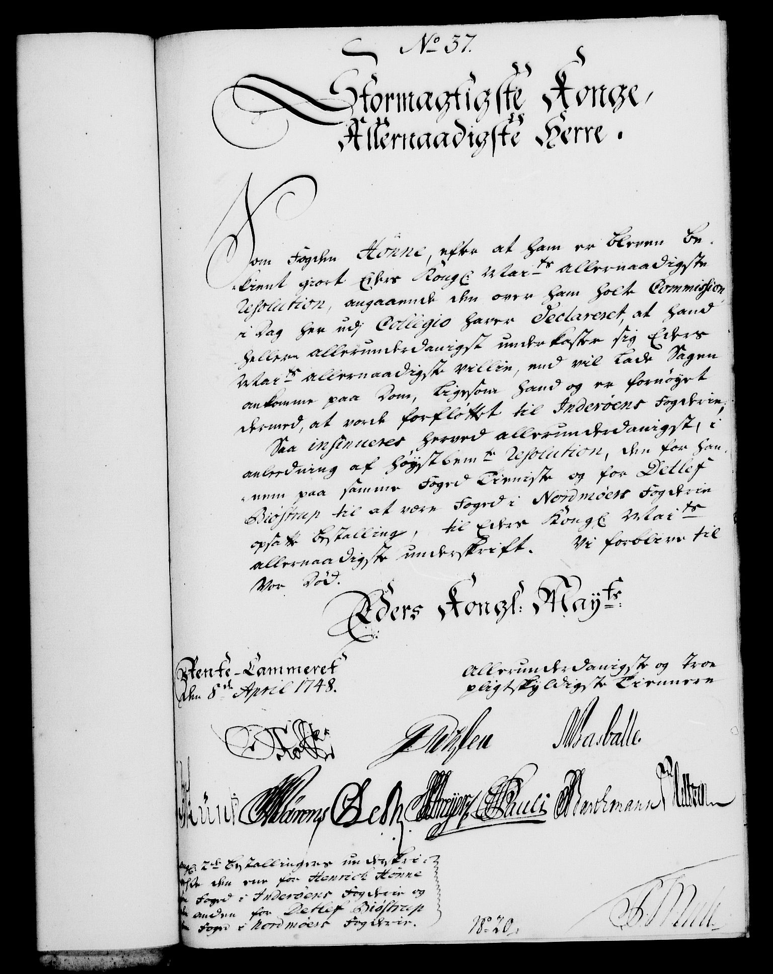 Rentekammeret, Kammerkanselliet, RA/EA-3111/G/Gf/Gfa/L0030: Norsk relasjons- og resolusjonsprotokoll (merket RK 52.30), 1748, s. 273