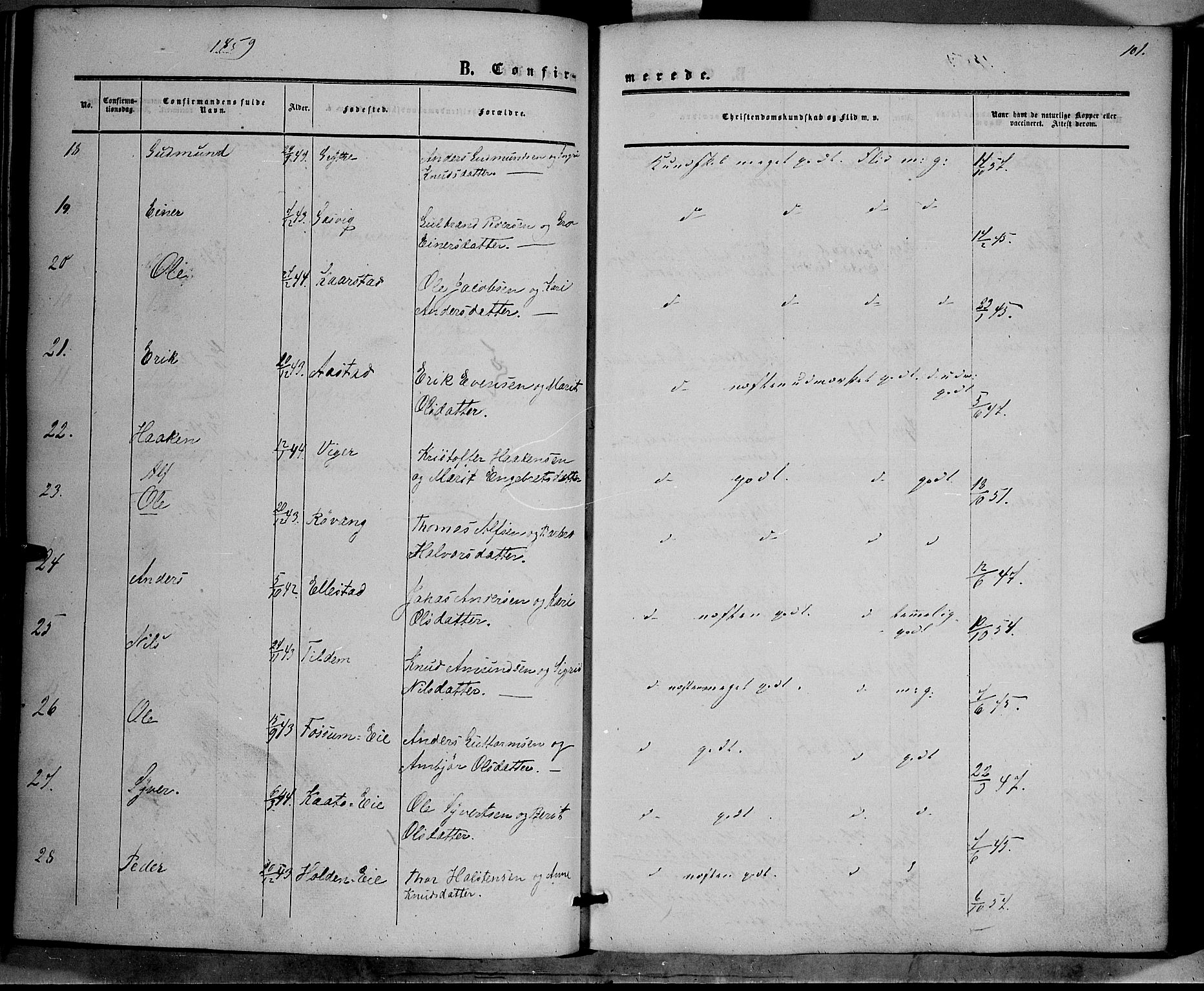 Vestre Slidre prestekontor, SAH/PREST-136/H/Ha/Haa/L0002: Ministerialbok nr. 2, 1856-1864, s. 101