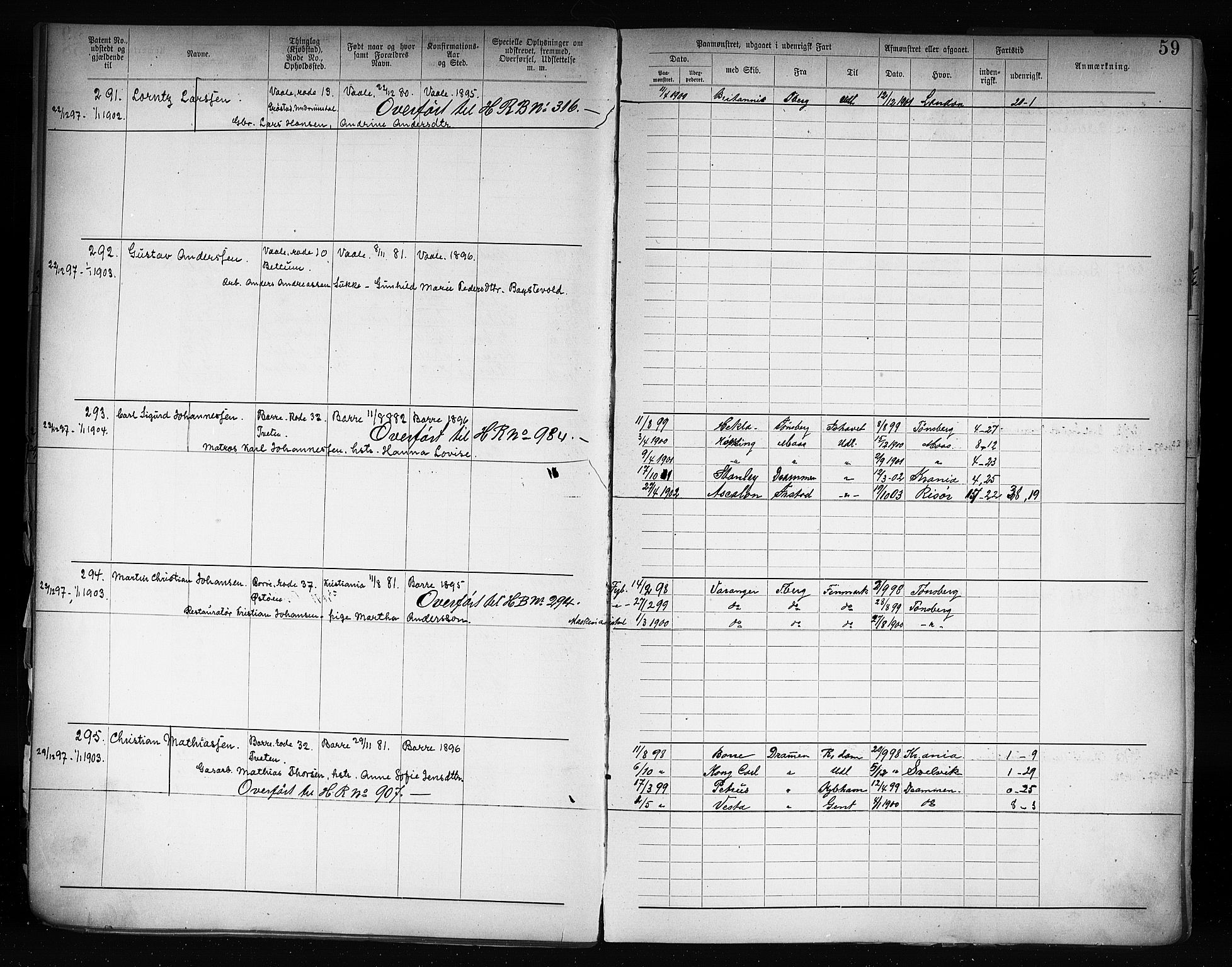 Horten innrulleringskontor, AV/SAKO-A-785/F/Fb/L0004: Annotasjonsrulle, 1889-1911, s. 63