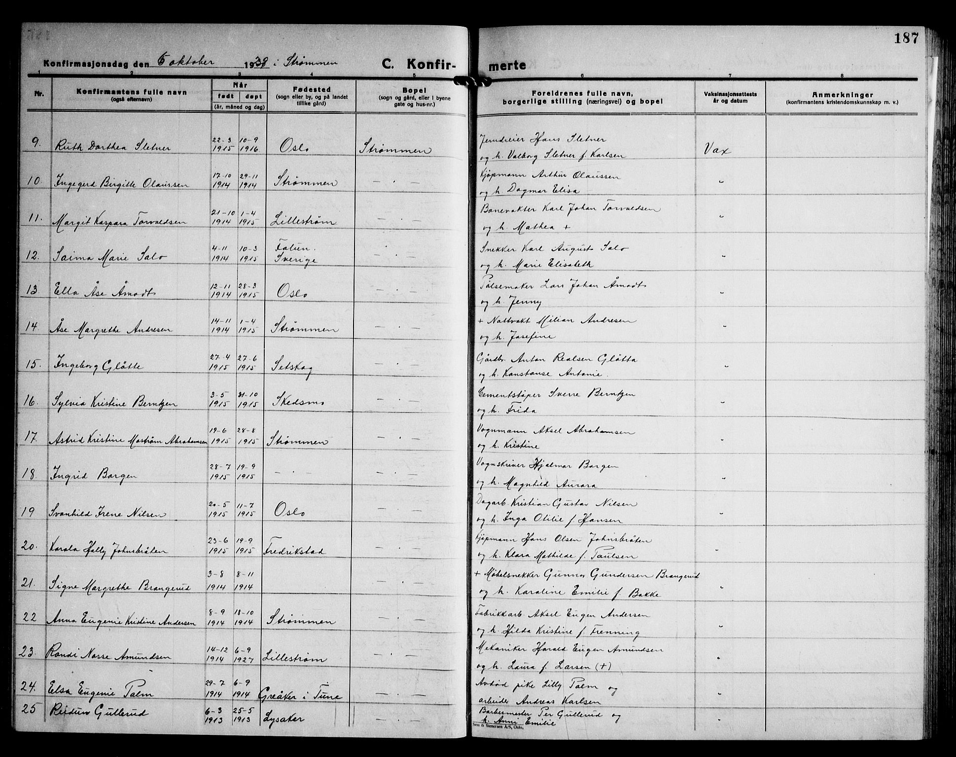 Skedsmo prestekontor Kirkebøker, AV/SAO-A-10033a/G/Ga/L0007: Klokkerbok nr. I 7, 1926-1945, s. 187