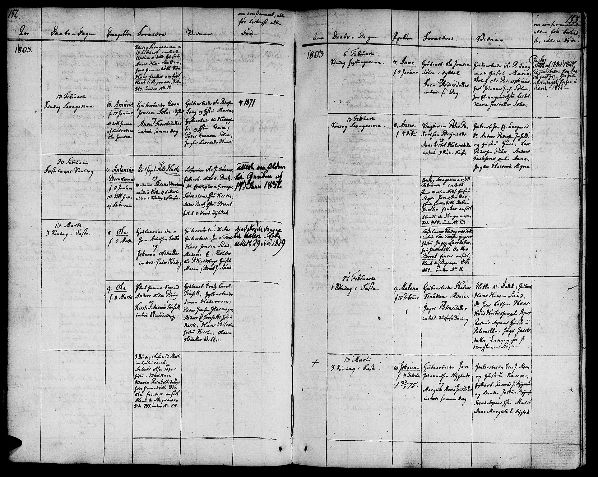 Ministerialprotokoller, klokkerbøker og fødselsregistre - Sør-Trøndelag, AV/SAT-A-1456/681/L0927: Ministerialbok nr. 681A05, 1798-1808, s. 152-153