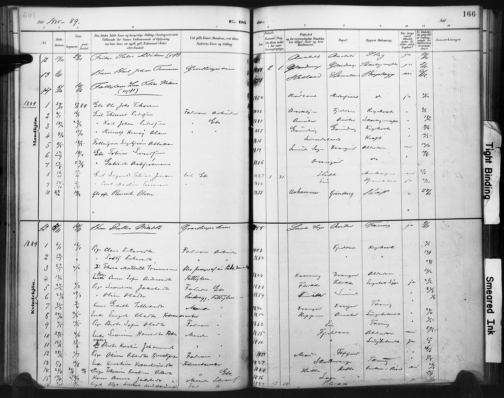 Flekkefjord sokneprestkontor, AV/SAK-1111-0012/F/Fa/Fac/L0008: Ministerialbok nr. A 8, 1885-1898, s. 166