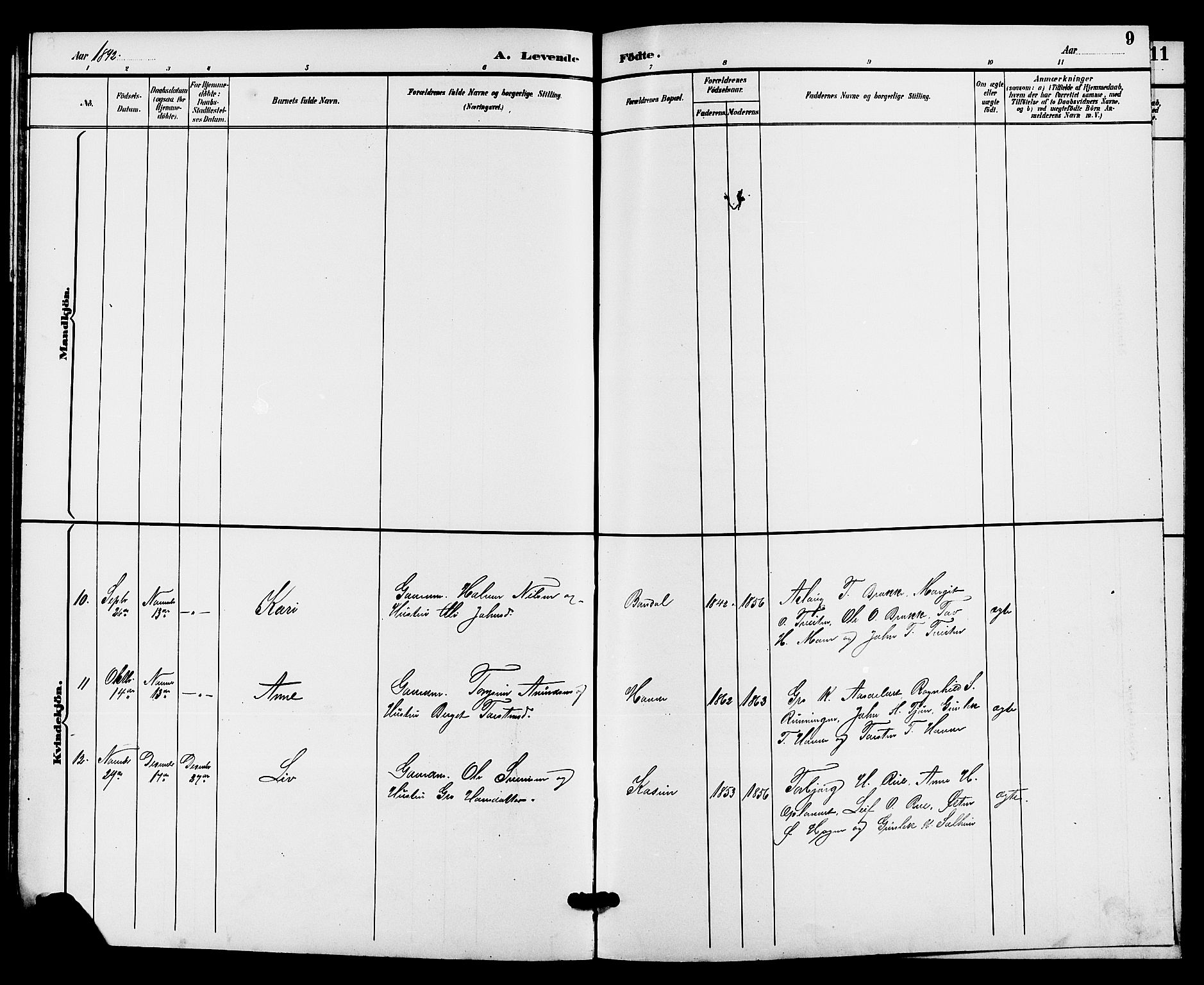 Hjartdal kirkebøker, SAKO/A-270/G/Gc/L0003: Klokkerbok nr. III 3, 1890-1907, s. 9