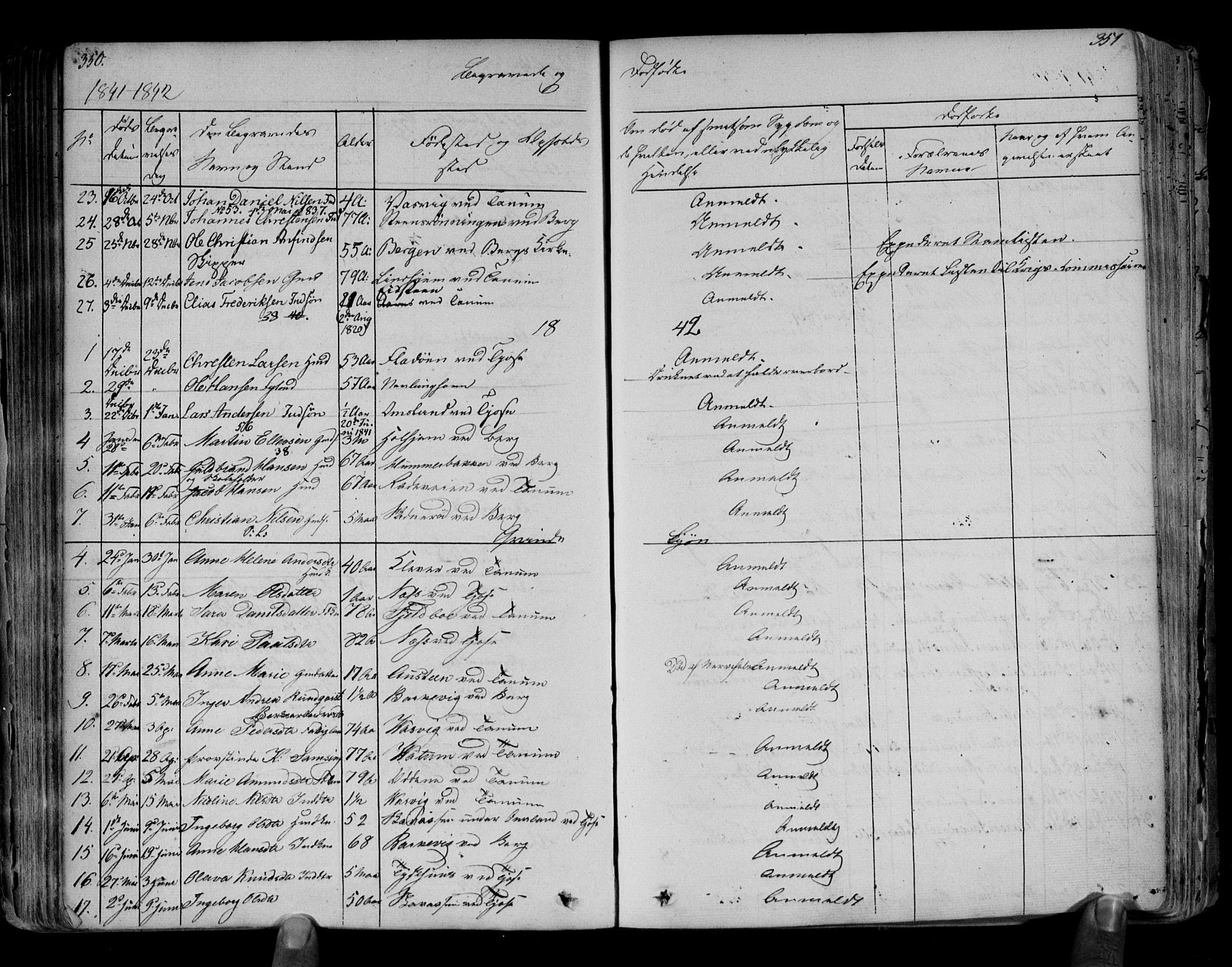 Brunlanes kirkebøker, AV/SAKO-A-342/F/Fa/L0003: Ministerialbok nr. I 3, 1834-1845, s. 350-351
