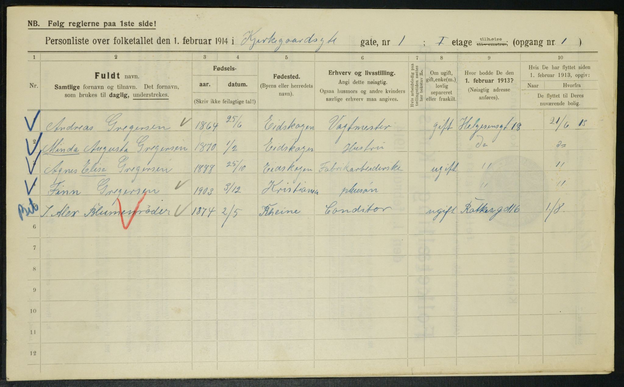 OBA, Kommunal folketelling 1.2.1914 for Kristiania, 1914, s. 49986