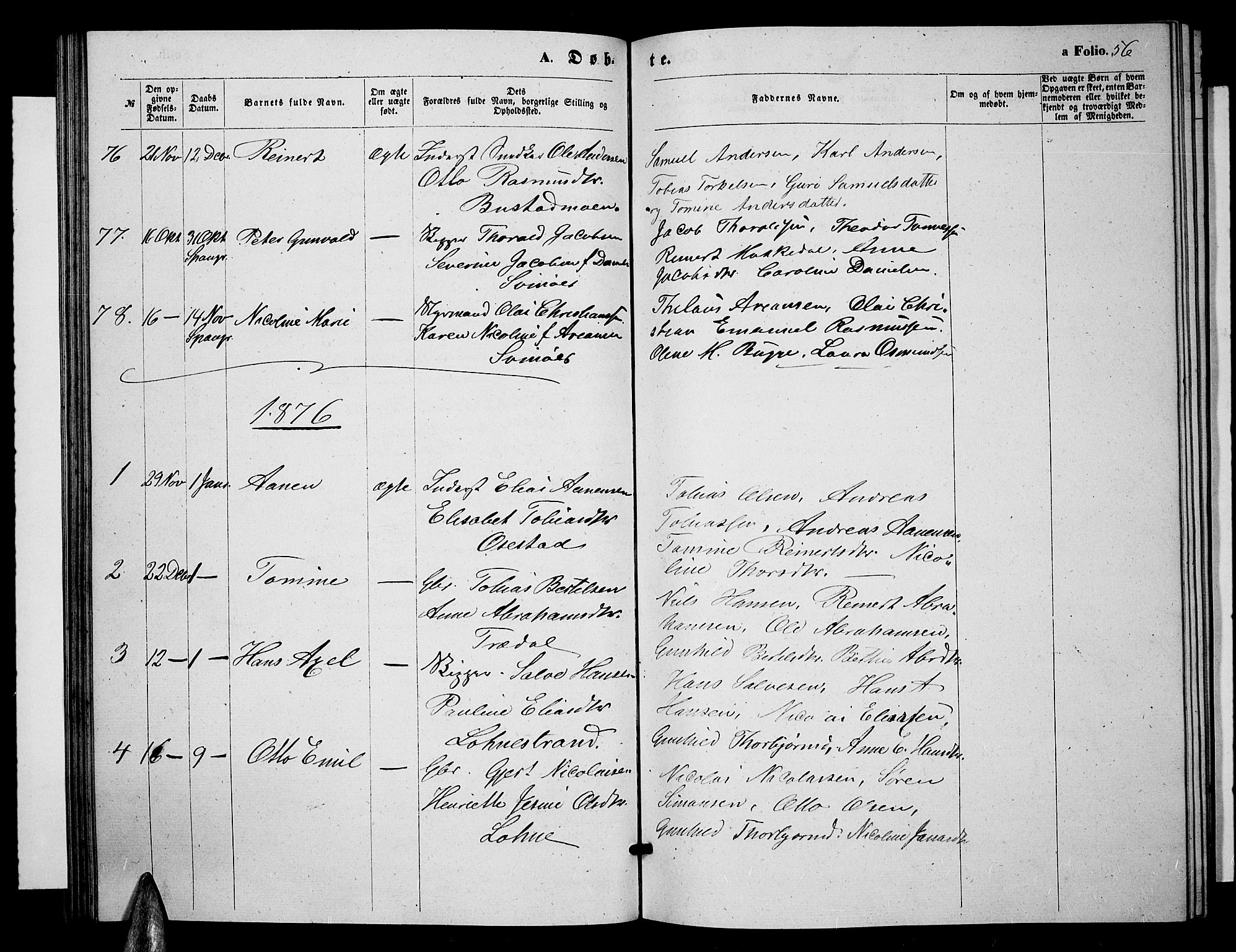 Sør-Audnedal sokneprestkontor, AV/SAK-1111-0039/F/Fb/Fbb/L0004: Klokkerbok nr. B 4, 1868-1879, s. 56