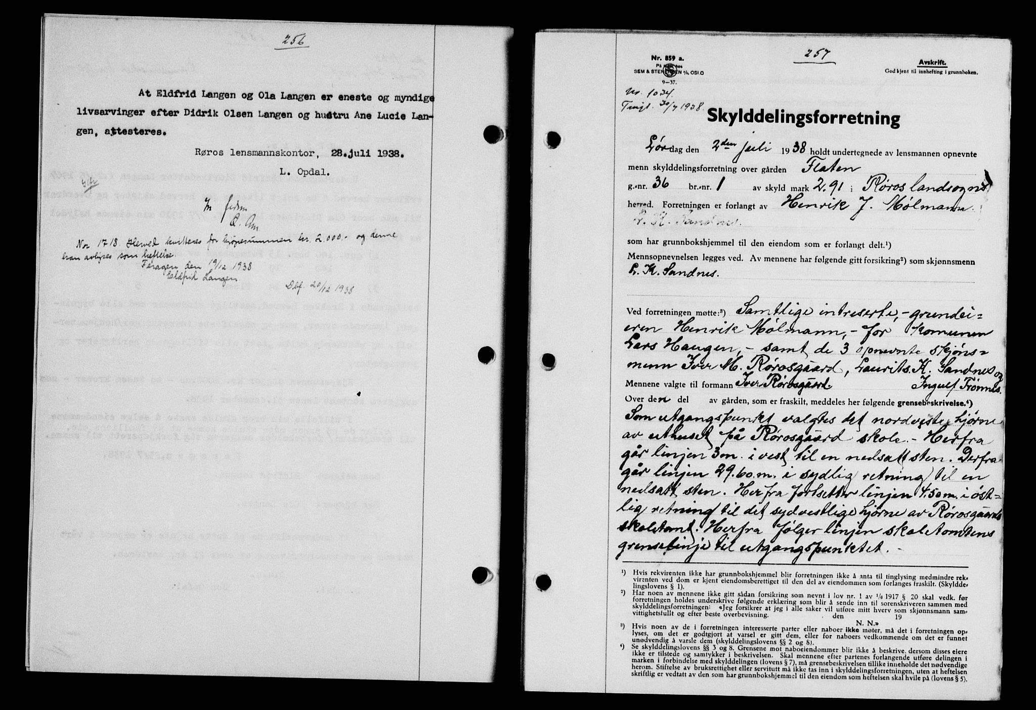 Gauldal sorenskriveri, SAT/A-0014/1/2/2C/L0049: Pantebok nr. 53, 1938-1938, Dagboknr: 1034/1938