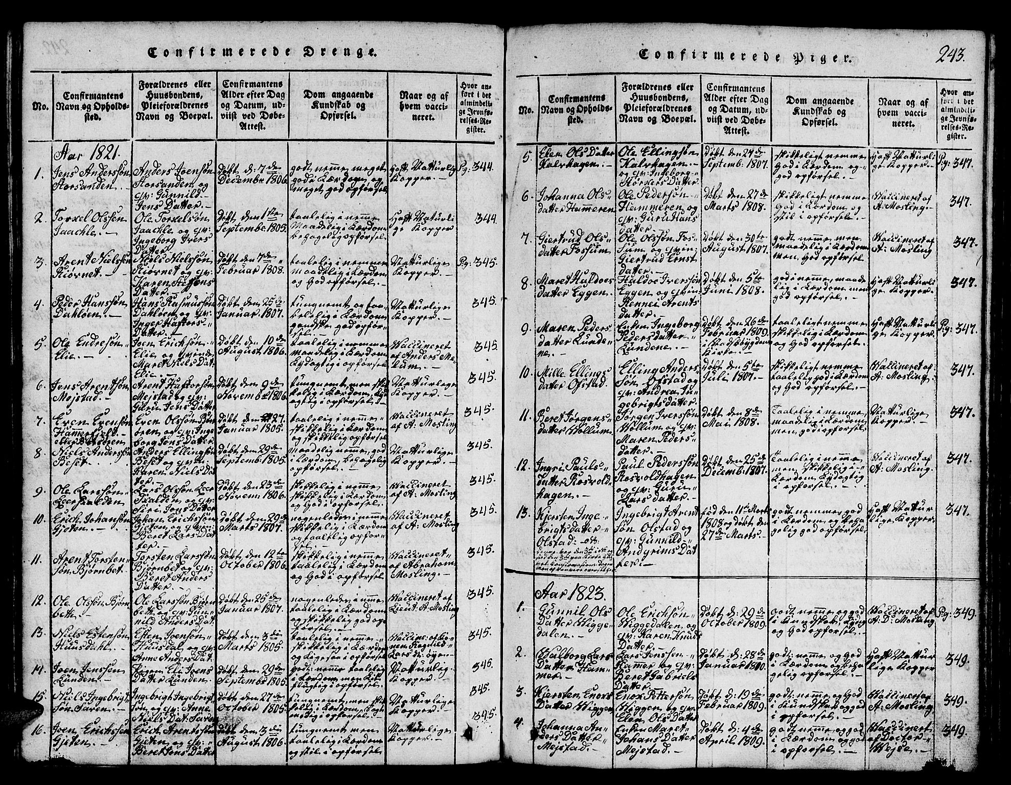 Ministerialprotokoller, klokkerbøker og fødselsregistre - Sør-Trøndelag, SAT/A-1456/665/L0776: Klokkerbok nr. 665C01, 1817-1837, s. 243