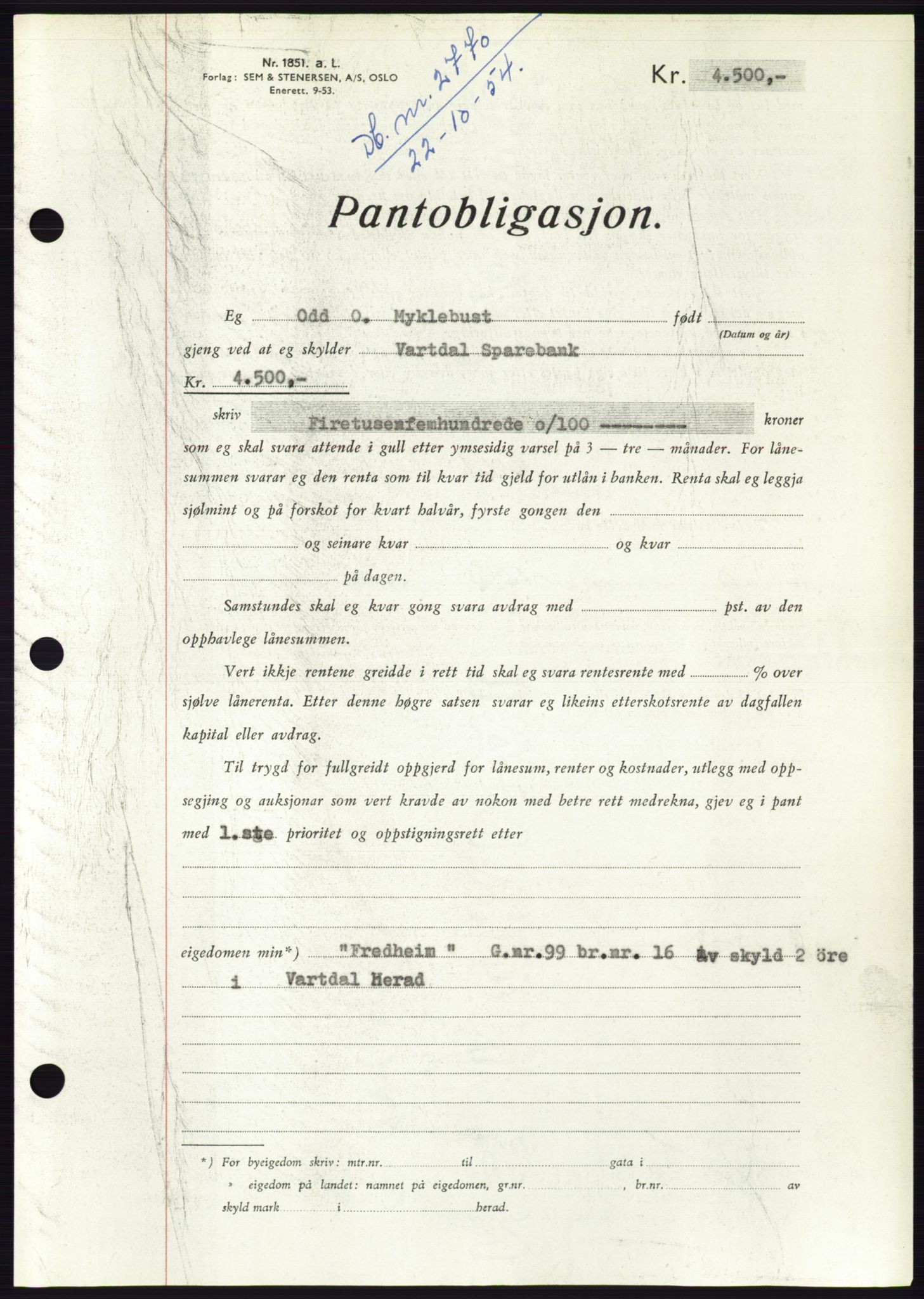Søre Sunnmøre sorenskriveri, AV/SAT-A-4122/1/2/2C/L0126: Pantebok nr. 14B, 1954-1955, Dagboknr: 2770/1954