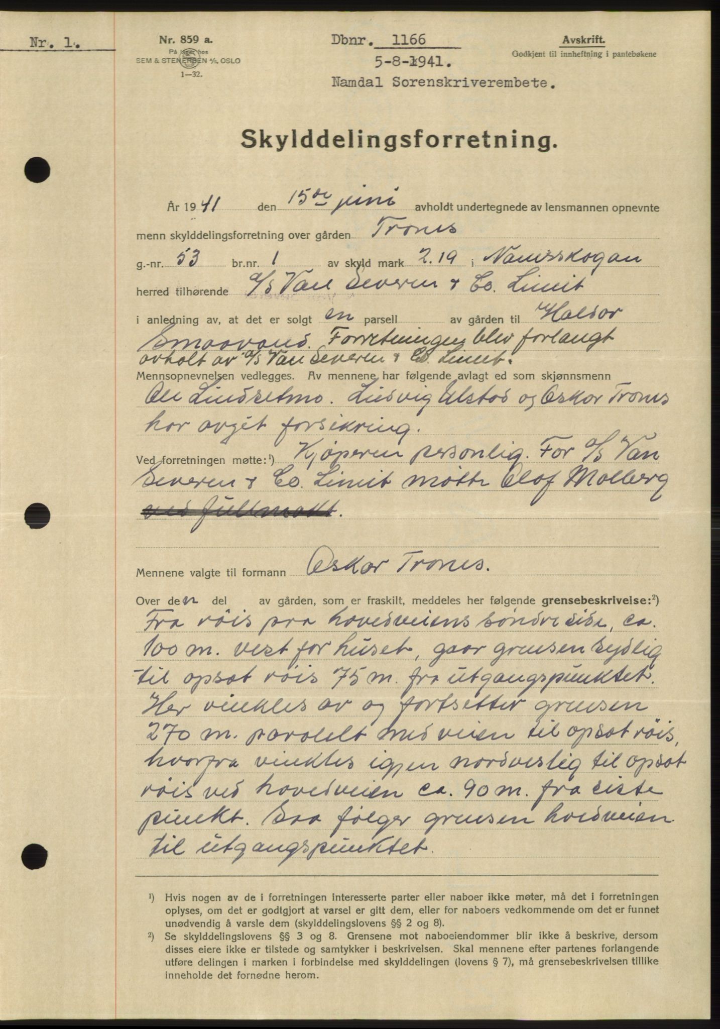 Namdal sorenskriveri, SAT/A-4133/1/2/2C: Pantebok nr. -, 1940-1941, Tingl.dato: 05.08.1941