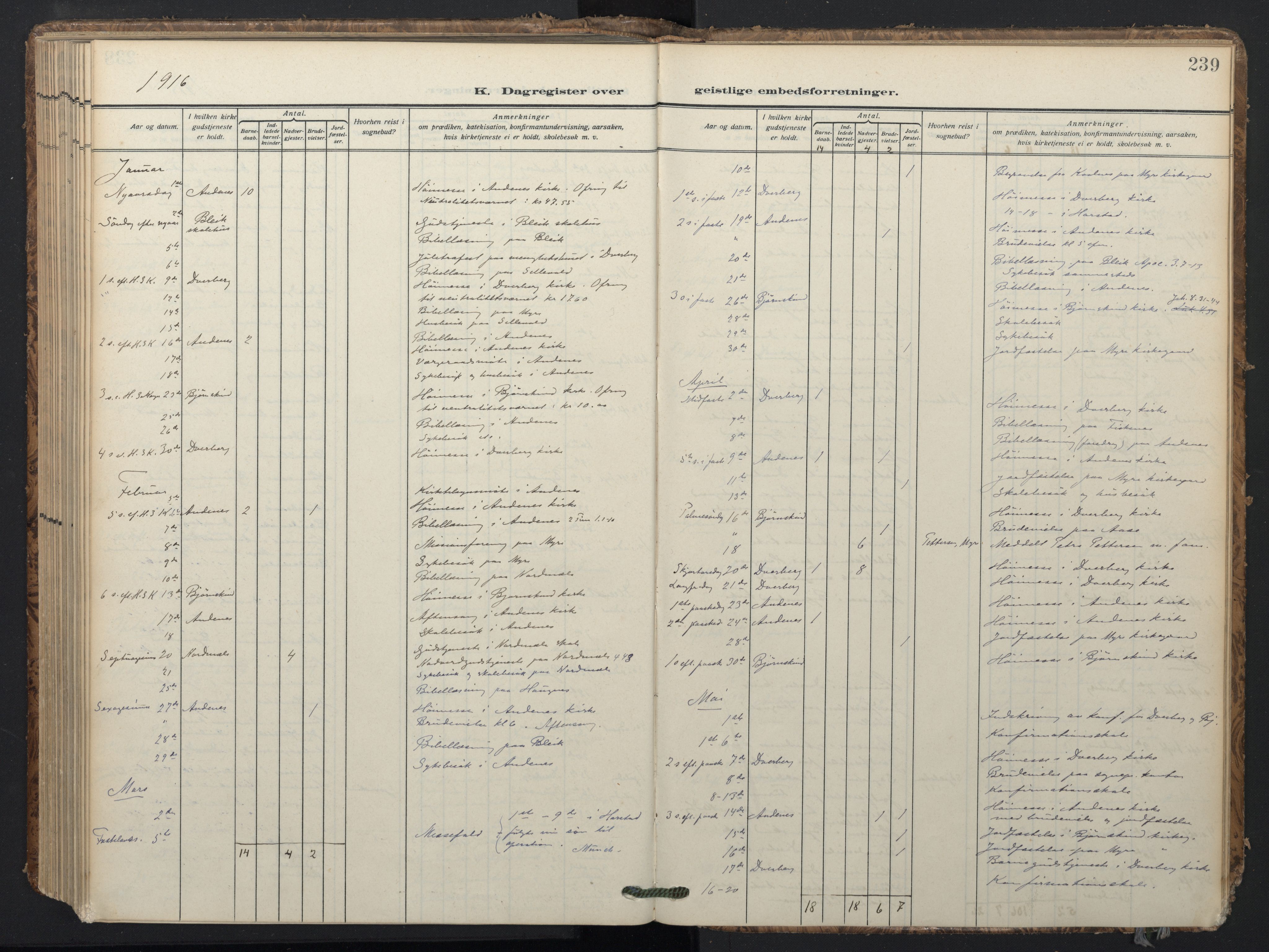 Ministerialprotokoller, klokkerbøker og fødselsregistre - Nordland, SAT/A-1459/897/L1401: Ministerialbok nr. 897A08, 1909-1921, s. 239