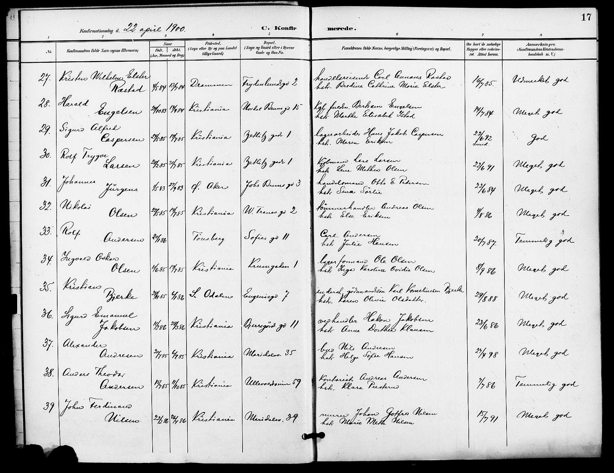 Gamle Aker prestekontor Kirkebøker, AV/SAO-A-10617a/F/L0012: Ministerialbok nr. 12, 1898-1910, s. 17