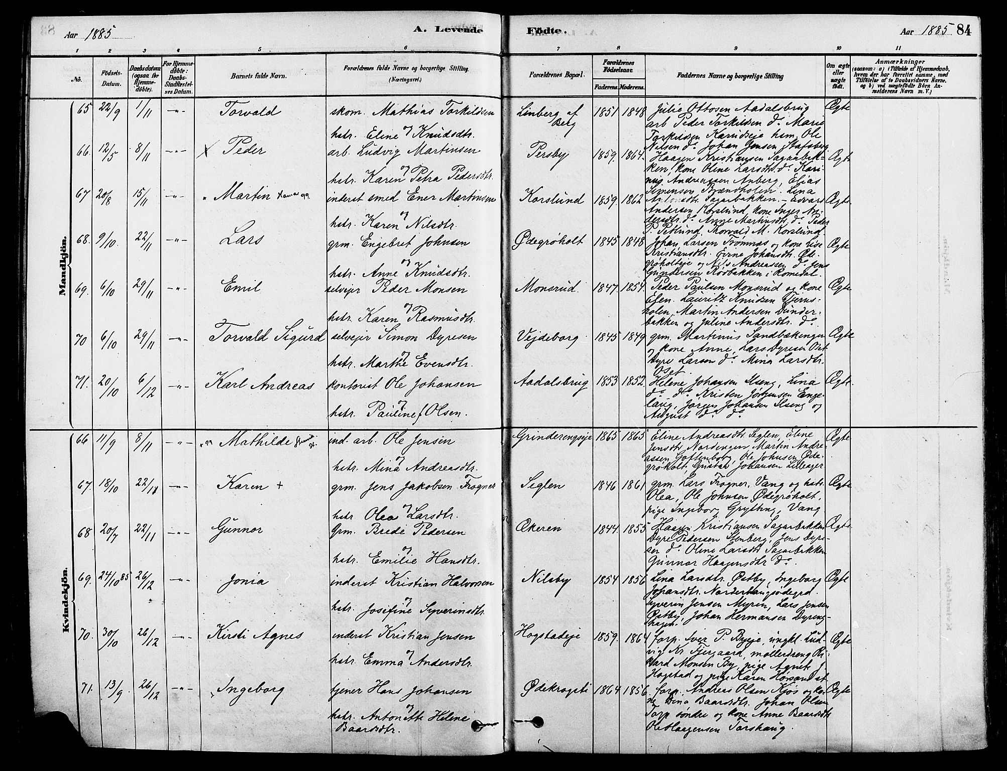 Løten prestekontor, AV/SAH-PREST-022/K/Ka/L0009: Ministerialbok nr. 9, 1878-1891, s. 84