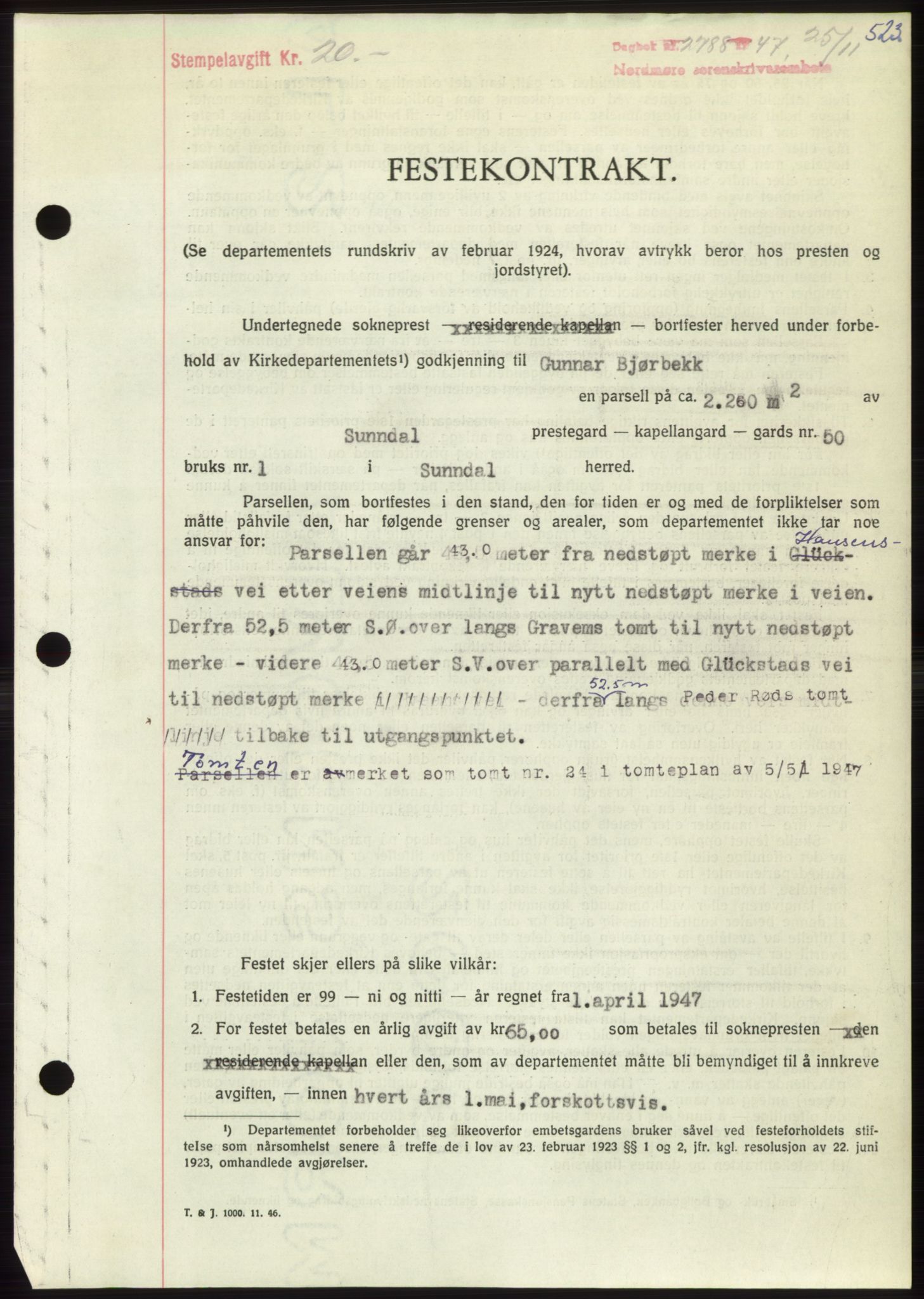 Nordmøre sorenskriveri, AV/SAT-A-4132/1/2/2Ca: Pantebok nr. B97, 1947-1948, Dagboknr: 2788/1947