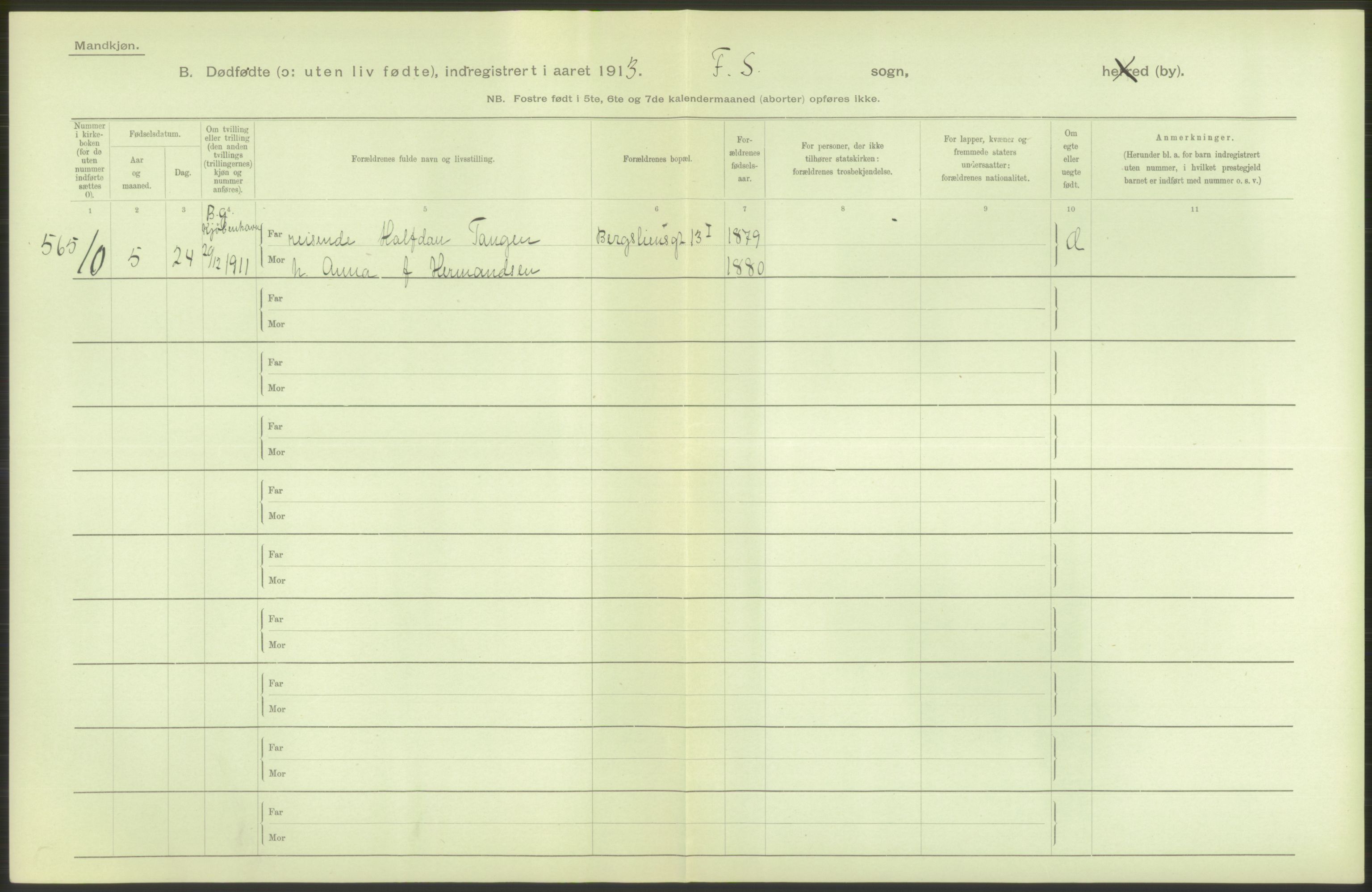 Statistisk sentralbyrå, Sosiodemografiske emner, Befolkning, AV/RA-S-2228/D/Df/Dfb/Dfbc/L0010: Kristiania: Døde, dødfødte., 1913, s. 20