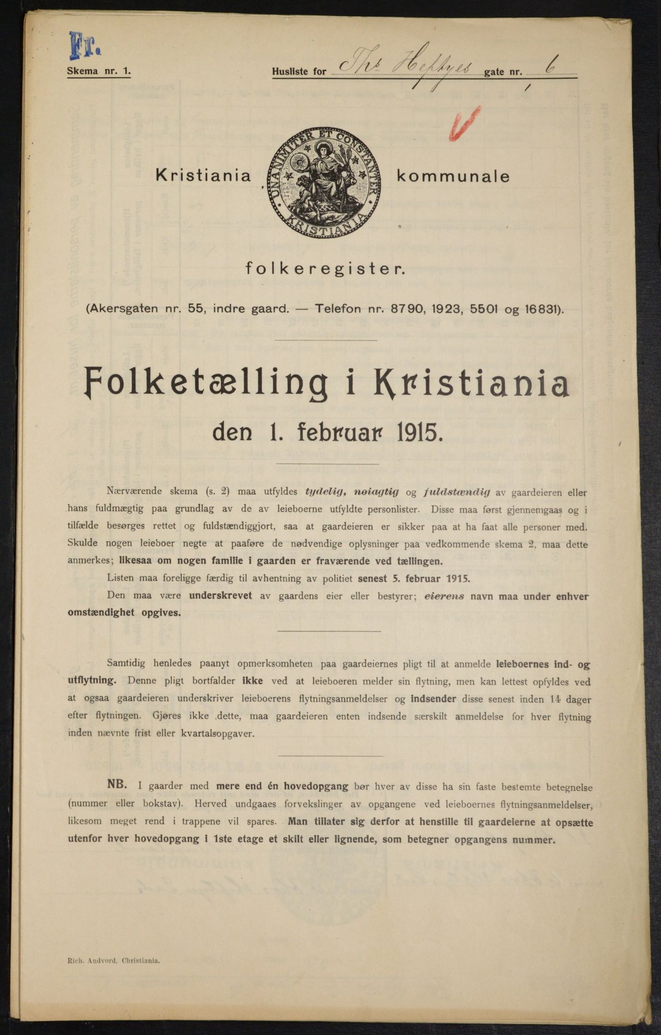 OBA, Kommunal folketelling 1.2.1915 for Kristiania, 1915, s. 109048