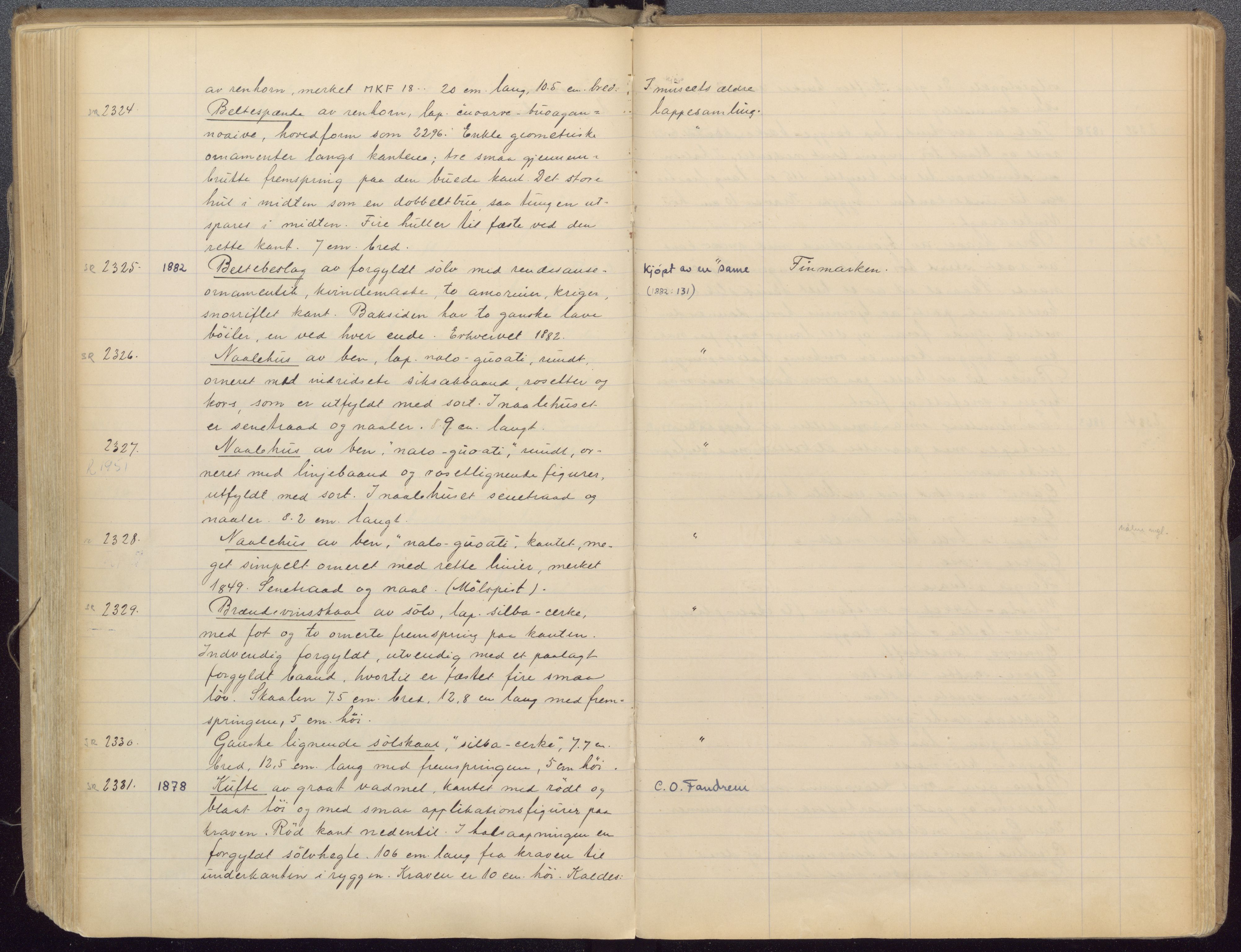 Etnografiske samlinger, UMB/A004/F/Fa/L0001: Katalog over den etnografiske samling 1 - 2800, 1894-1921, s. 409, 410