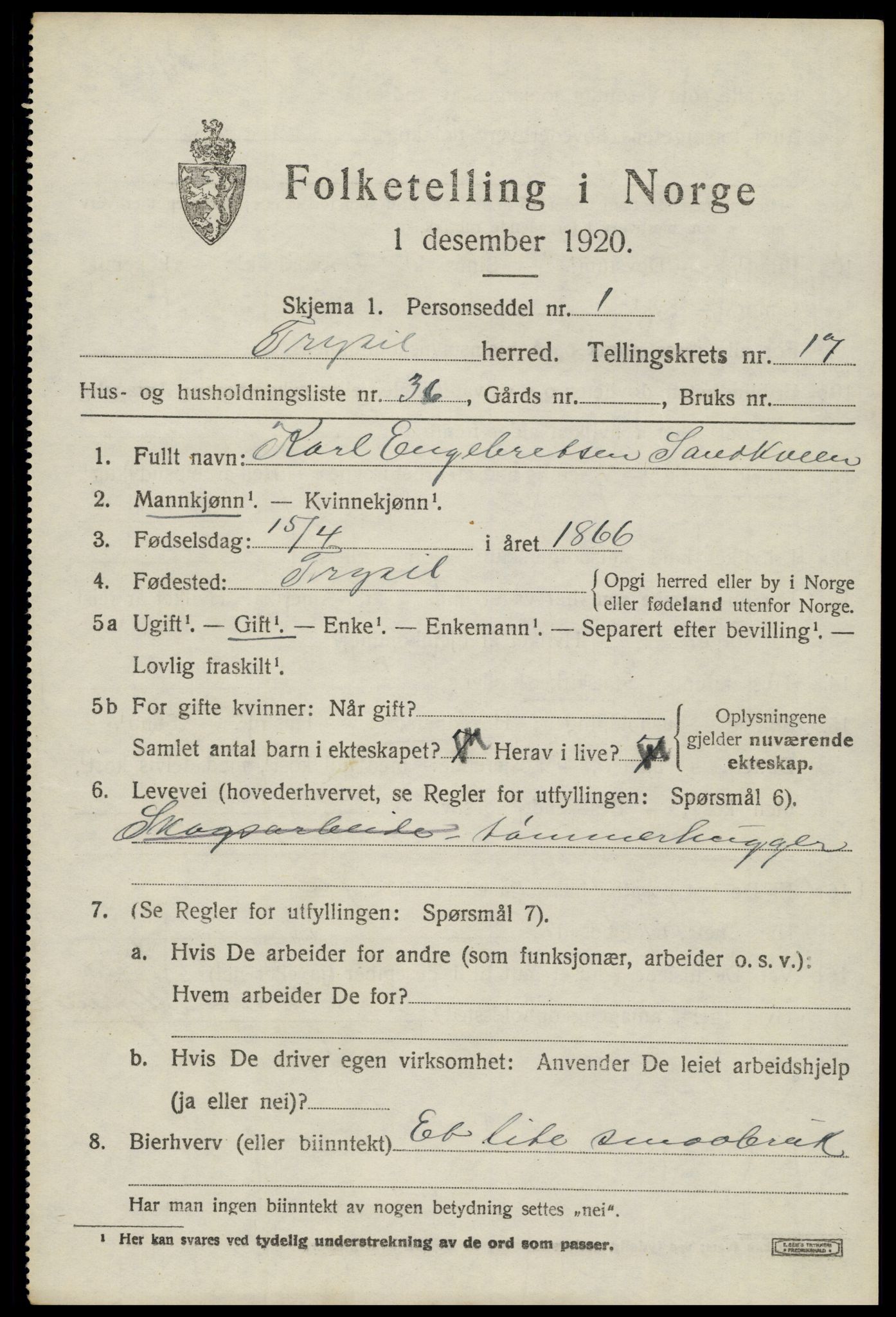SAH, Folketelling 1920 for 0428 Trysil herred, 1920, s. 10607