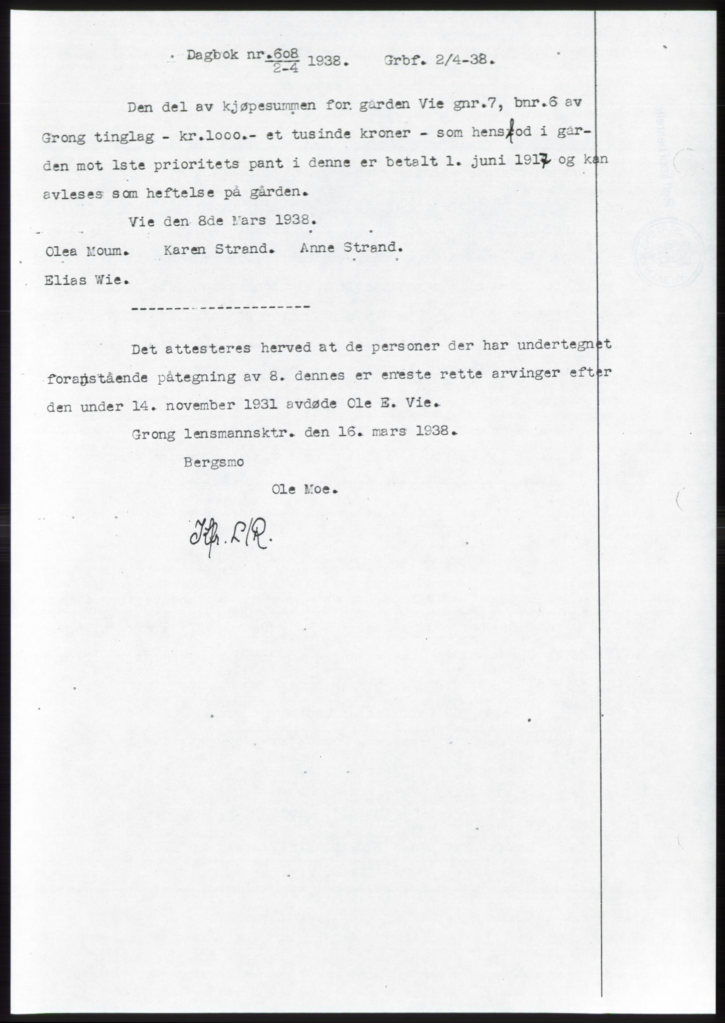 Namdal sorenskriveri, SAT/A-4133/1/2/2C: Pantebok nr. -, 1937-1939, Tingl.dato: 02.04.1938