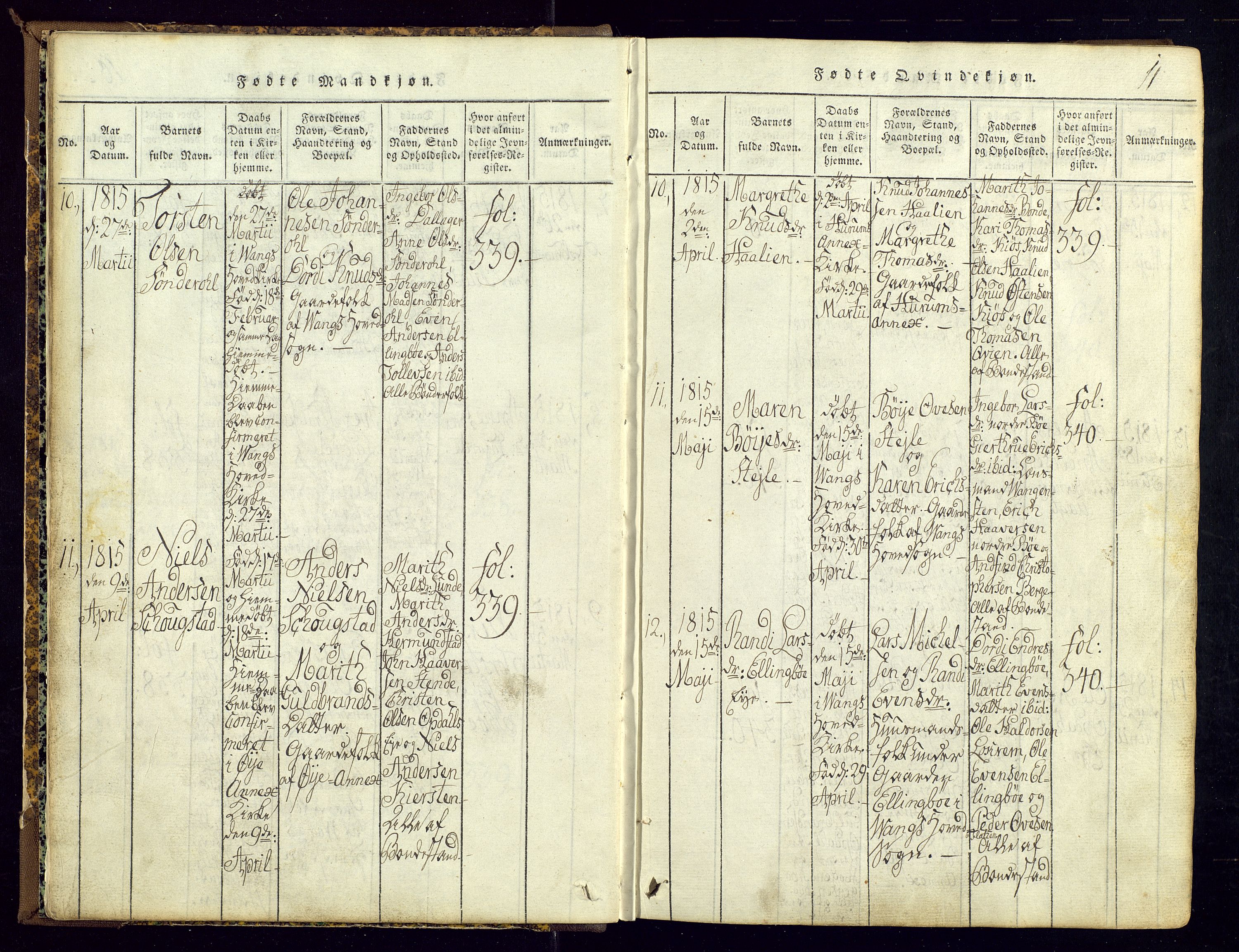 Vang prestekontor, Valdres, AV/SAH-PREST-140/H/Ha/L0004: Ministerialbok nr. 4, 1814-1831, s. 11