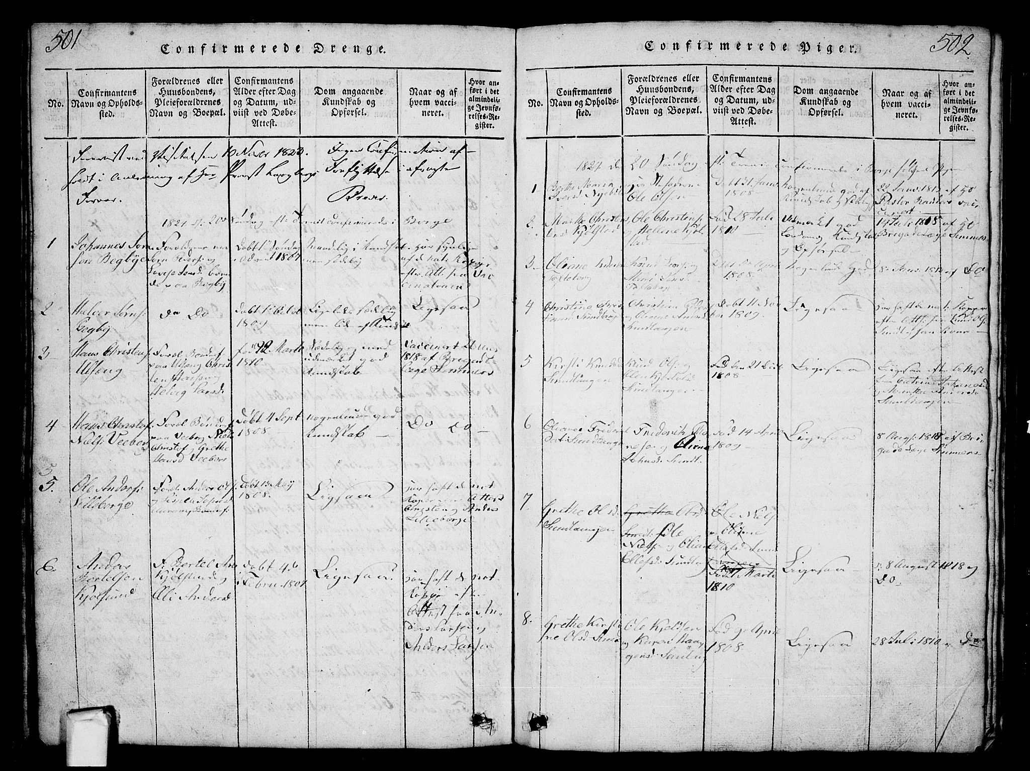 Borge prestekontor Kirkebøker, SAO/A-10903/G/Ga/L0001: Klokkerbok nr.  I 1, 1815-1835, s. 501-502