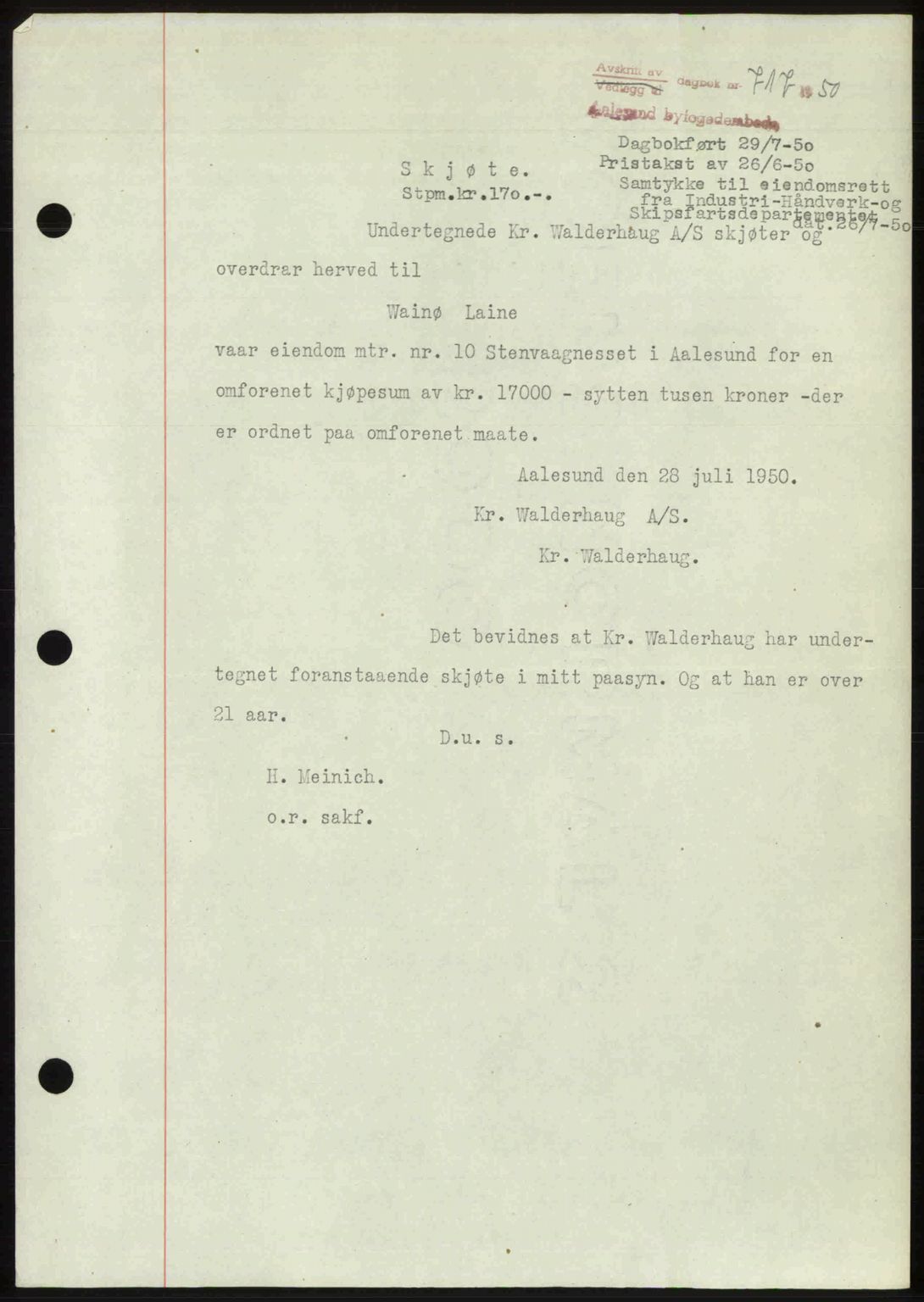 Ålesund byfogd, AV/SAT-A-4384: Pantebok nr. 37A (2), 1949-1950, Dagboknr: 717/1950