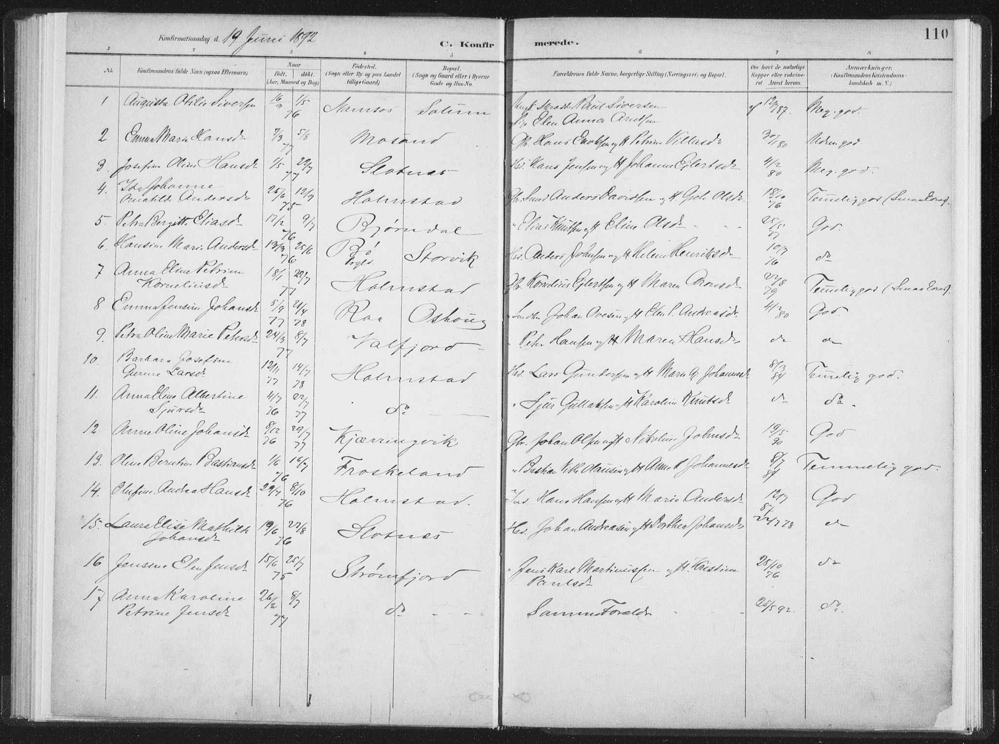 Ministerialprotokoller, klokkerbøker og fødselsregistre - Nordland, AV/SAT-A-1459/890/L1286: Ministerialbok nr. 890A01, 1882-1902, s. 110