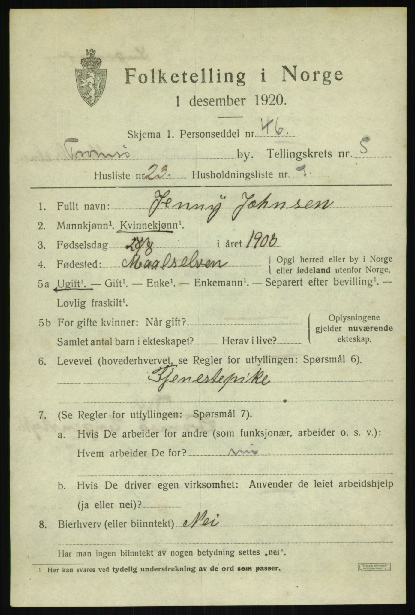 SATØ, Folketelling 1920 for 1902 Tromsø kjøpstad, 1920, s. 13957